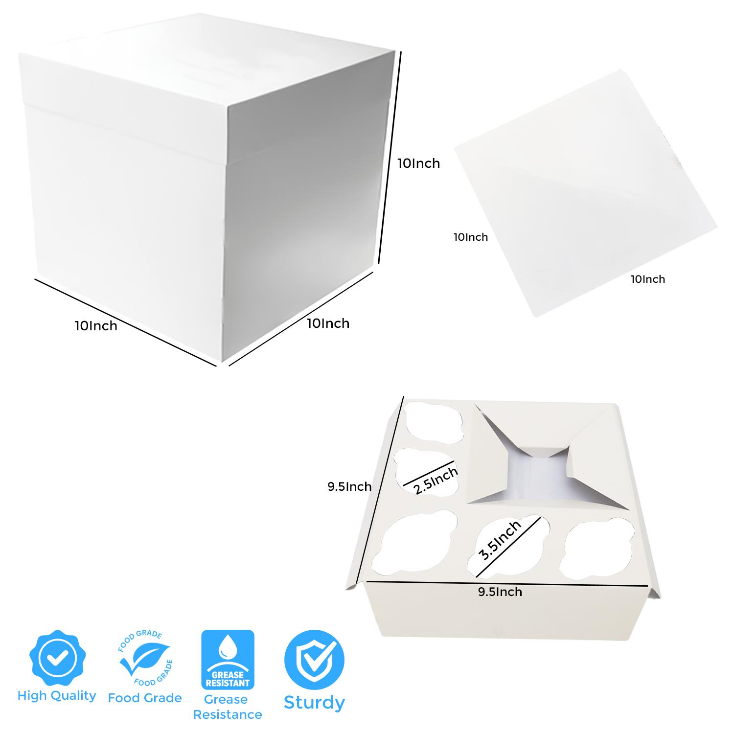 WHITE 10 X10 X10 INCH TALL BENTO CAKE BOX (WITH LID)