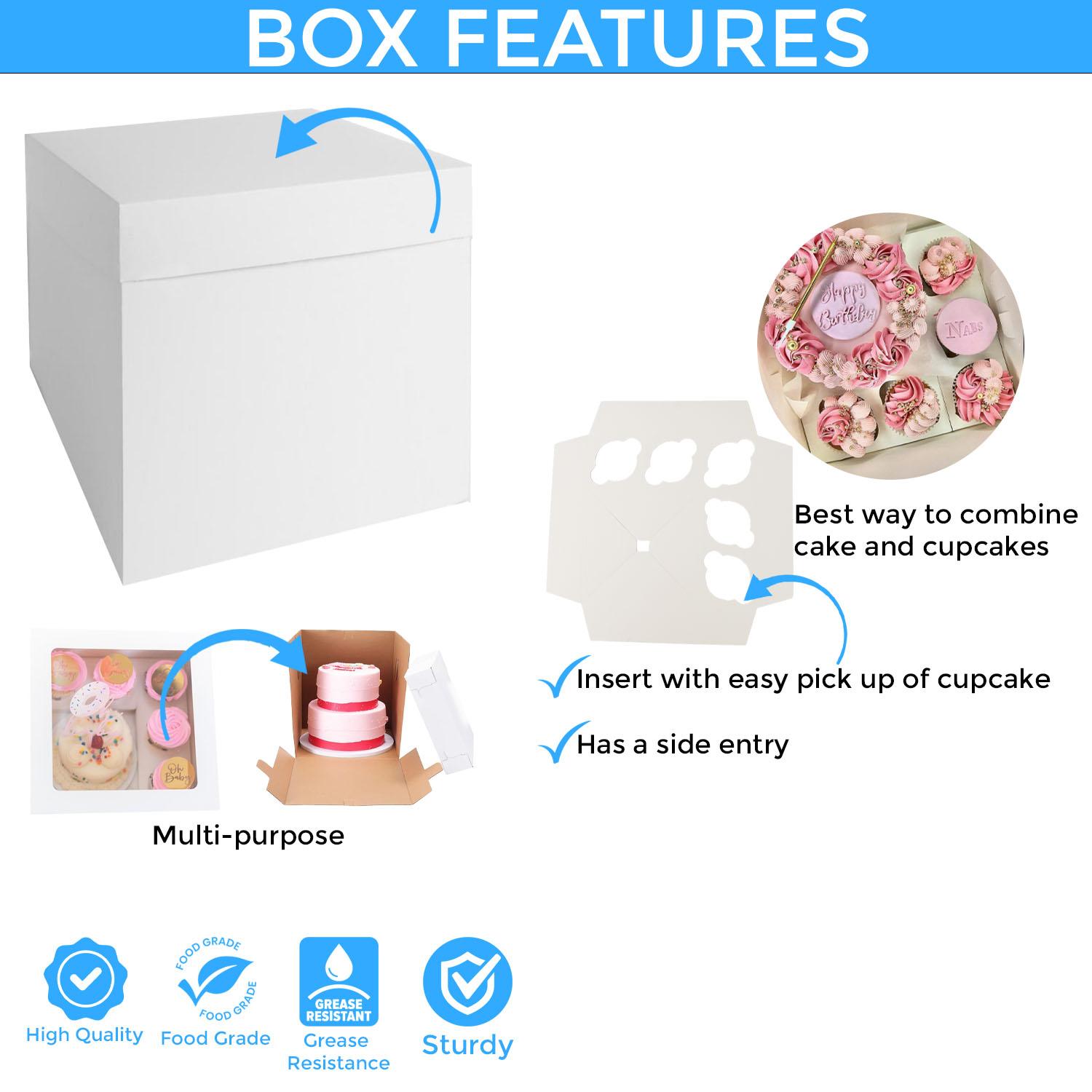 WHITE 10 X10 X10 INCH TALL BENTO CAKE BOX (WITH LID)