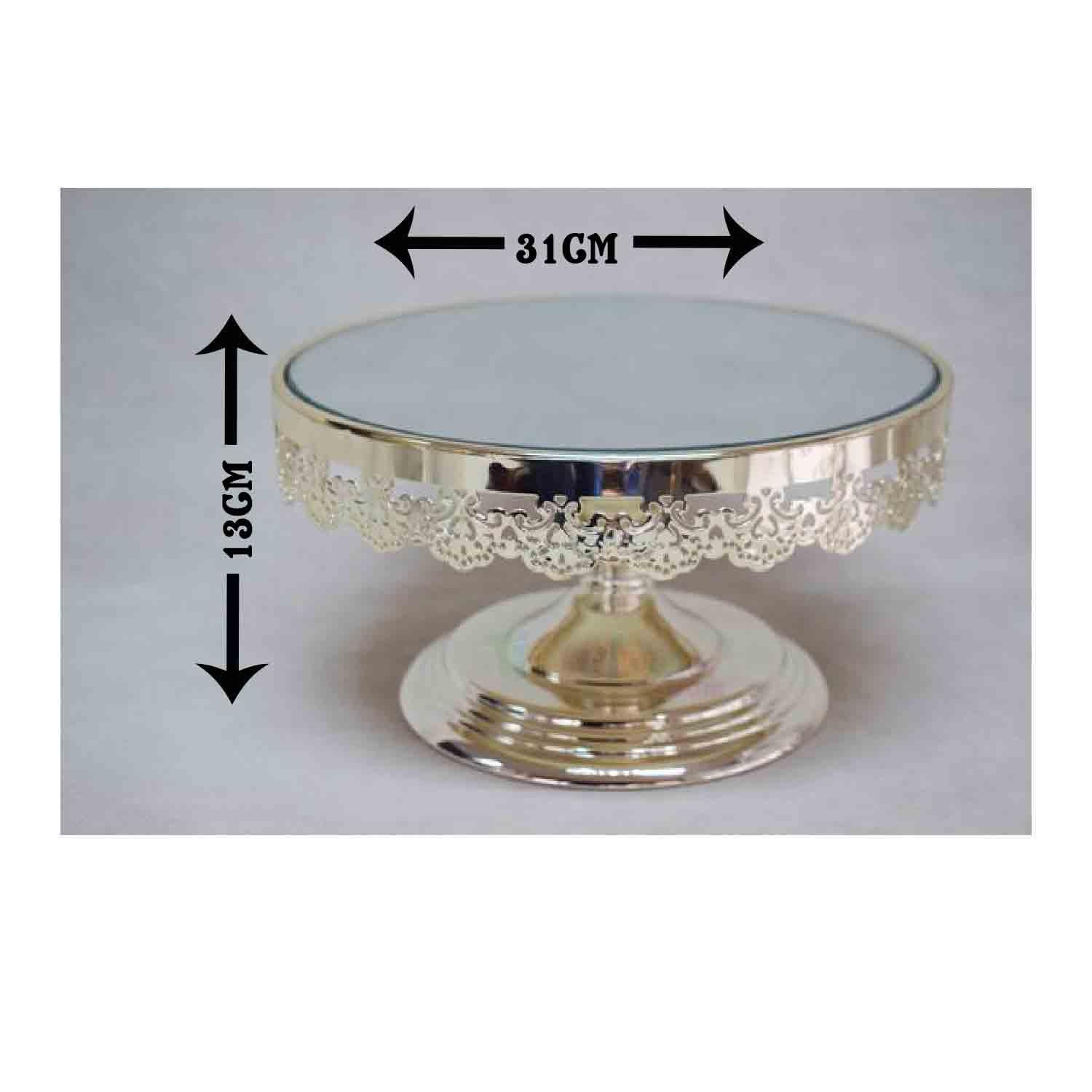 1PC 31CM DIAMETER X 13CM HEIGHT SILVER METALLIC MIRROR CAKE STAND