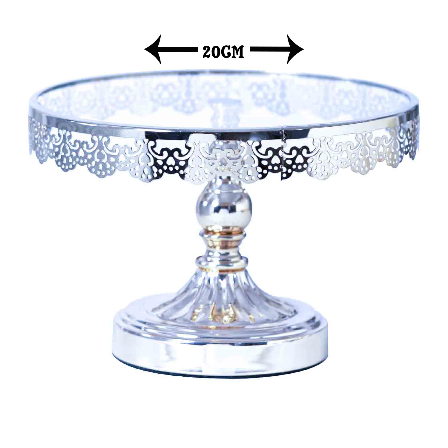 1PC SILVER CLEAR GLASS TOP CAKE STAND DIAMETER 20CM