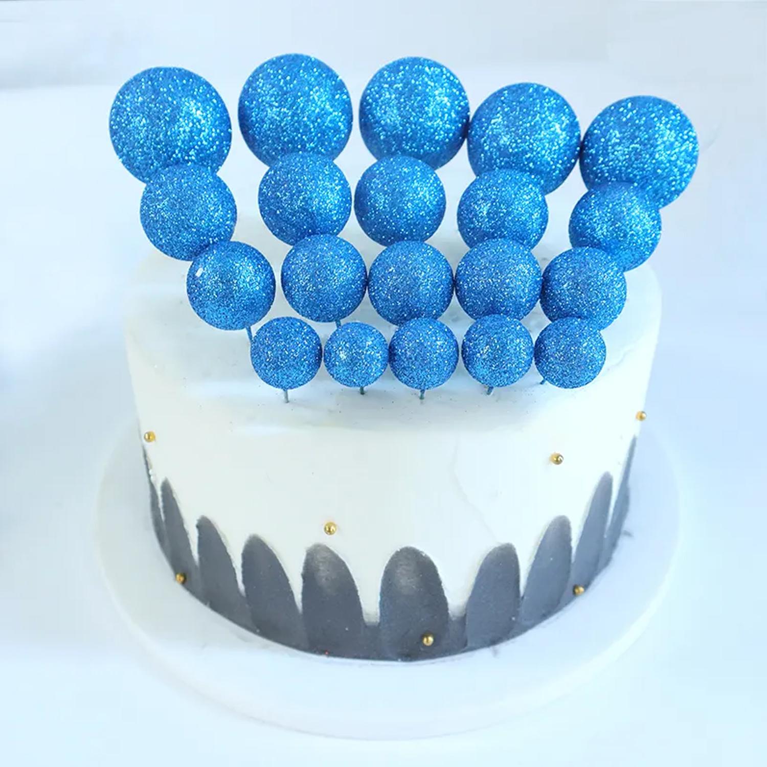 20PCS GLITTER BLUE SPHERE CAKE TOPPER