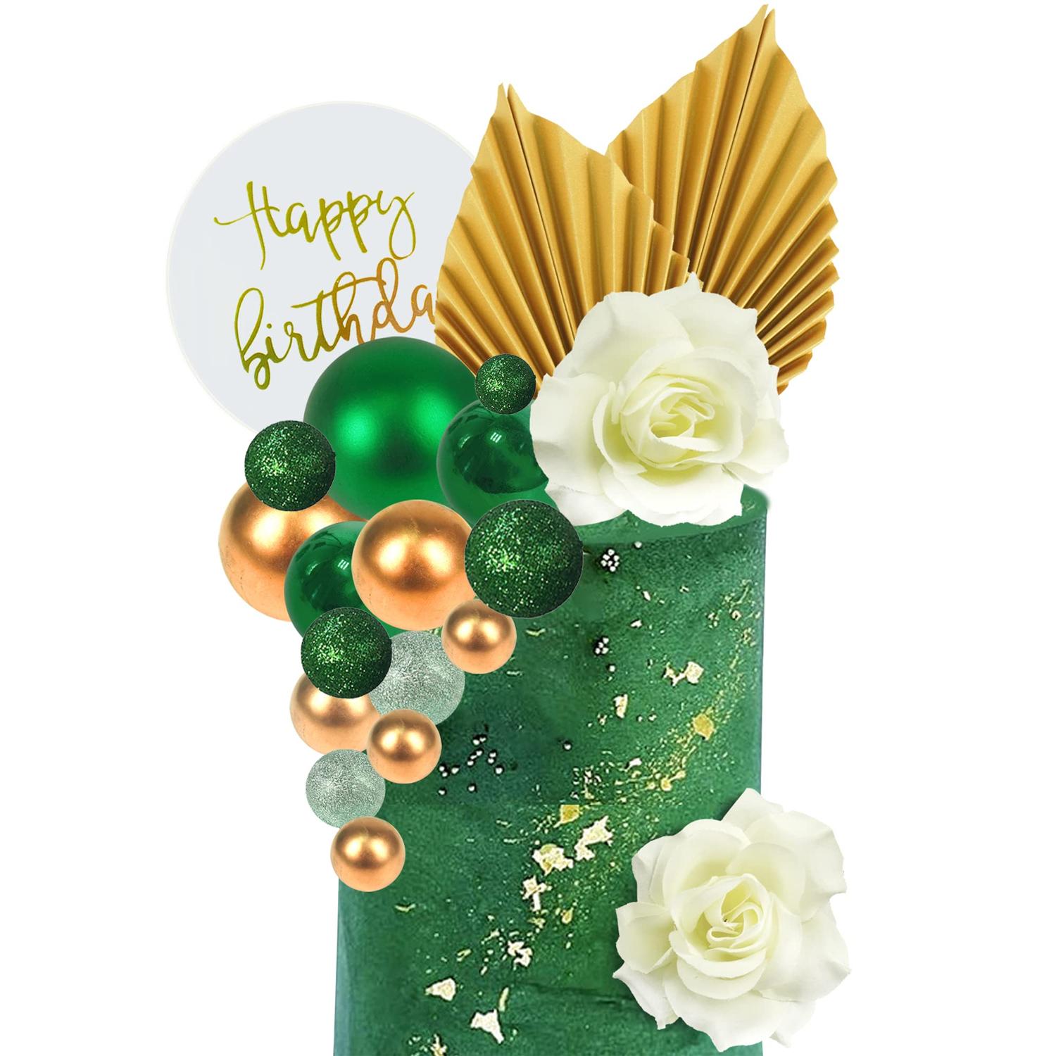 20PCS GLITTER GREEN SPHERE CAKE TOPPER