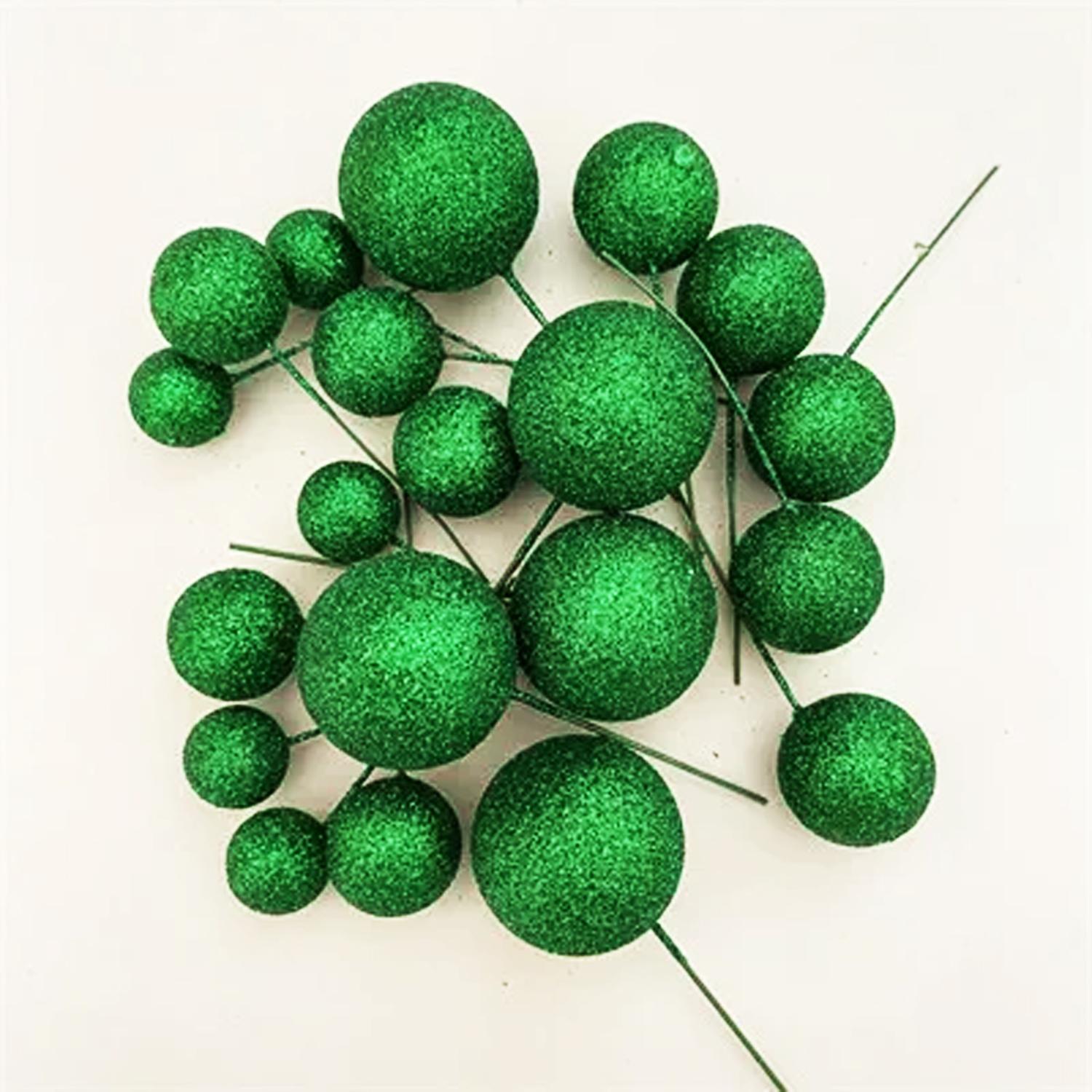 20PCS GLITTER GREEN SPHERE CAKE TOPPER