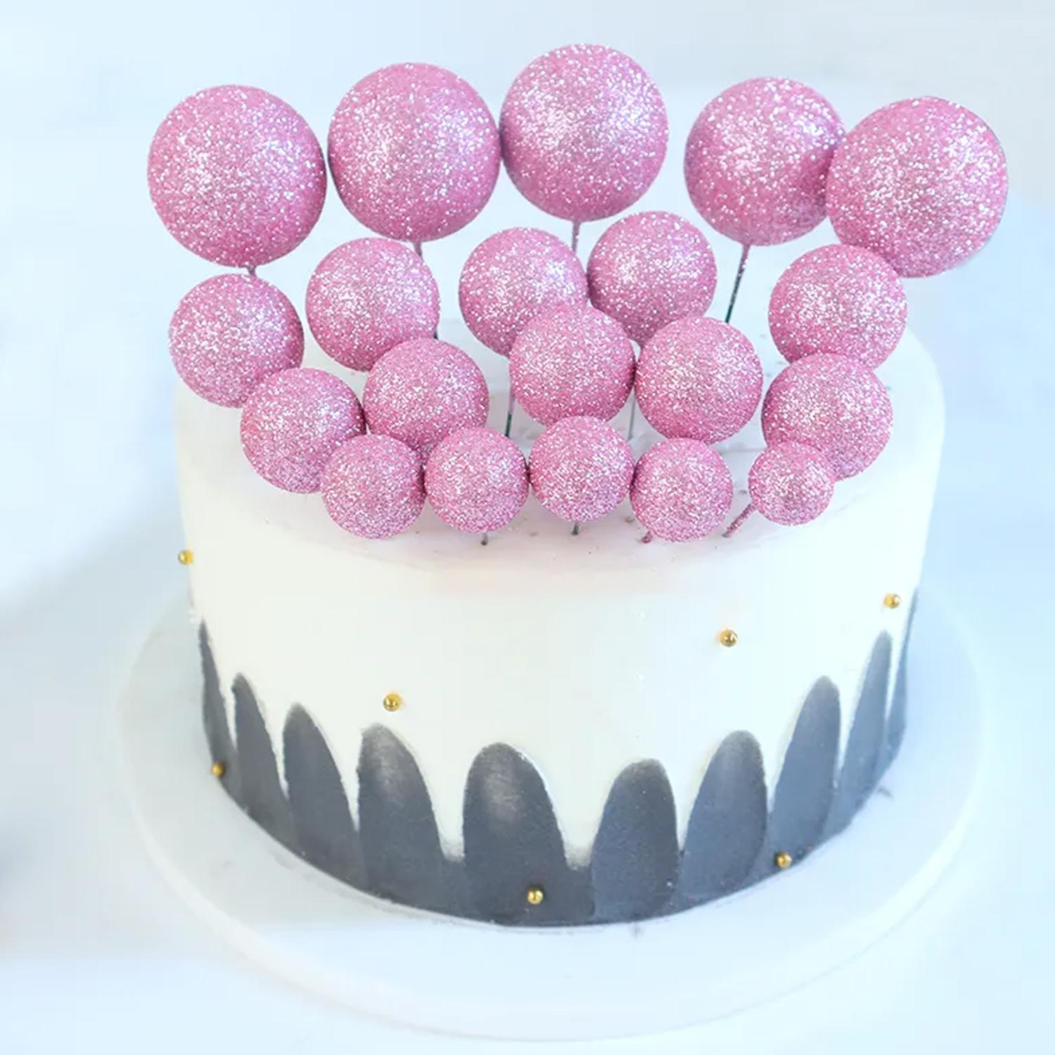 20PCS GLITTER PINK SPHERE CAKE TOPPER