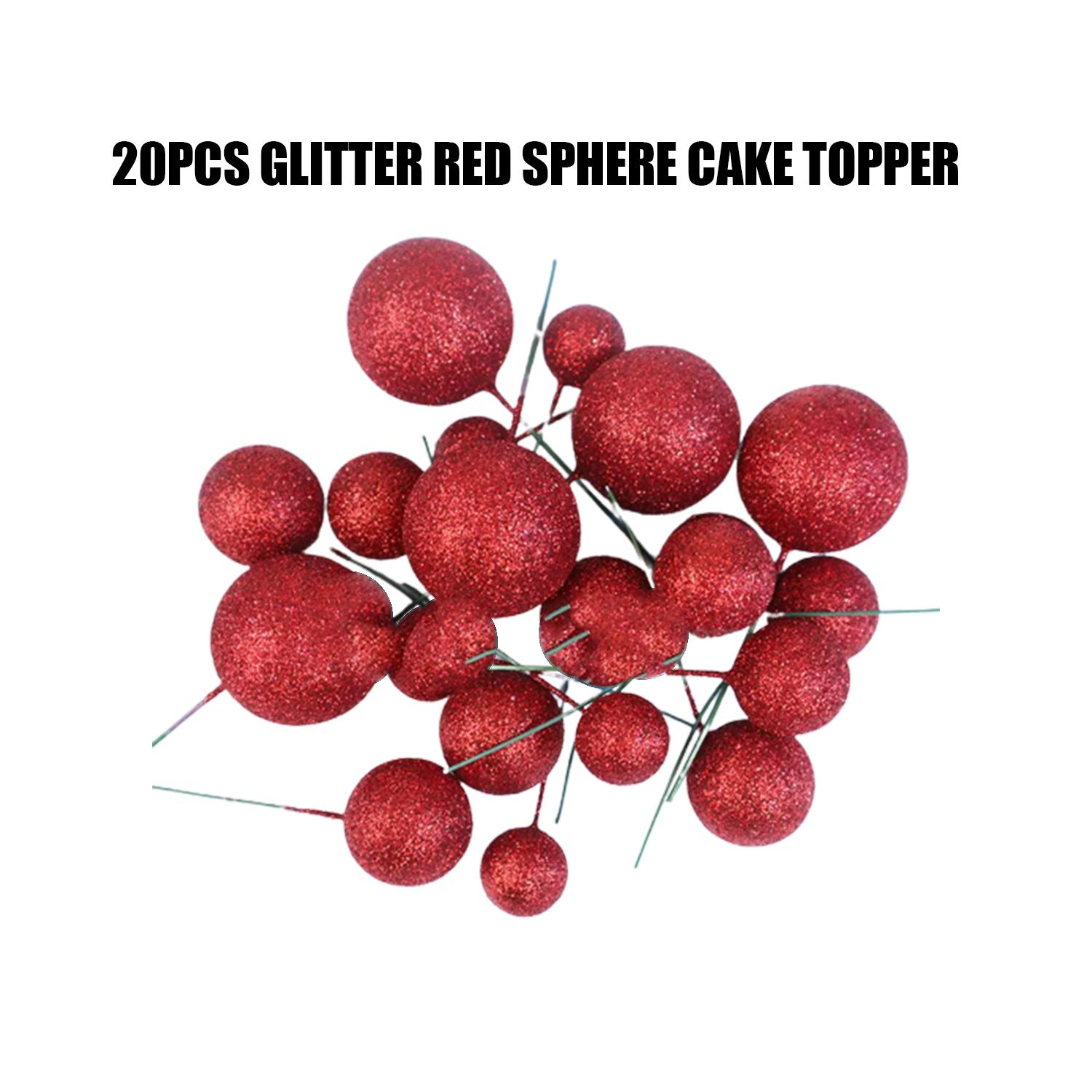 20PCS GLITTER RED SPHERE CAKE TOPPER