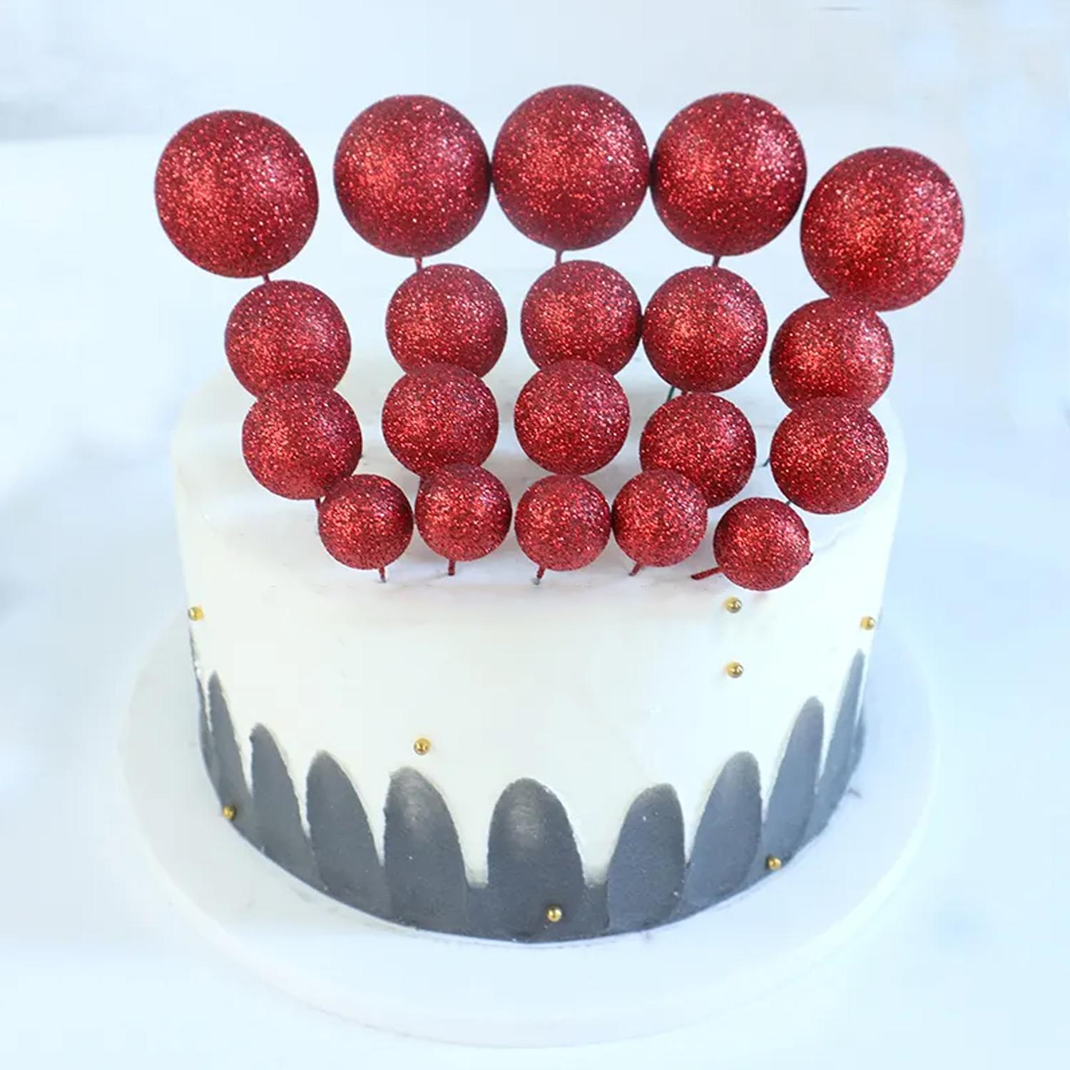 20PCS GLITTER RED SPHERE CAKE TOPPER