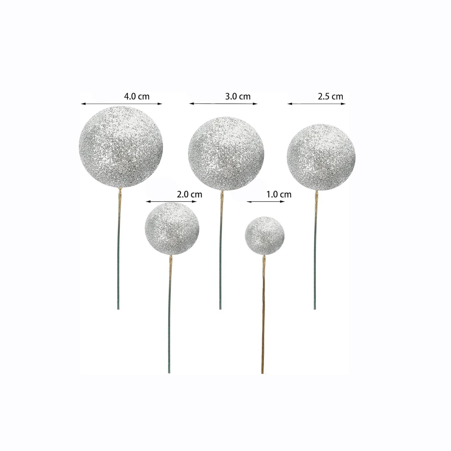 20PCS GLITTER SILVER SPHERE CAKE TOPPER