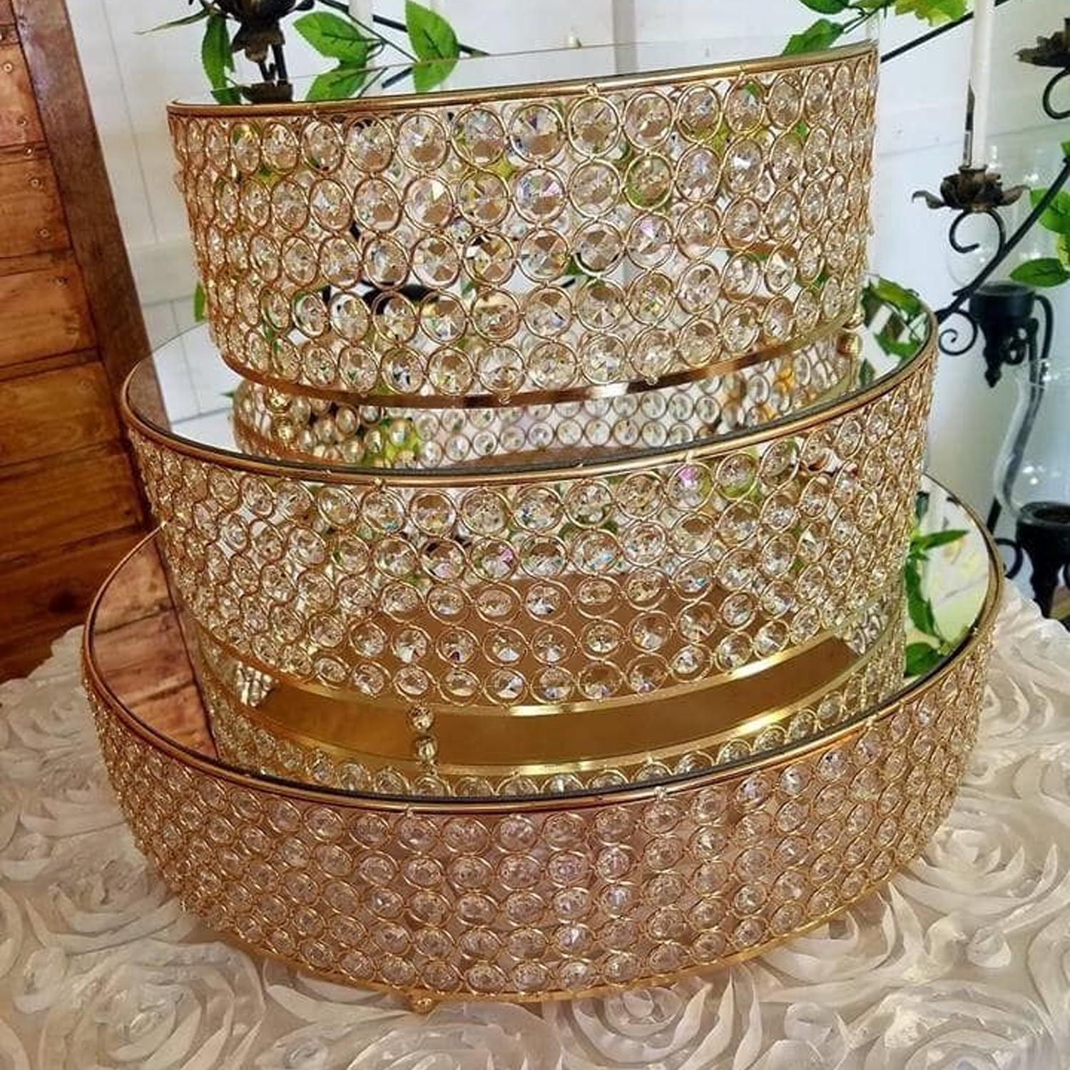 35CM GOLD 4 LINKS MIRROR CRYSTAL CAKE STAND