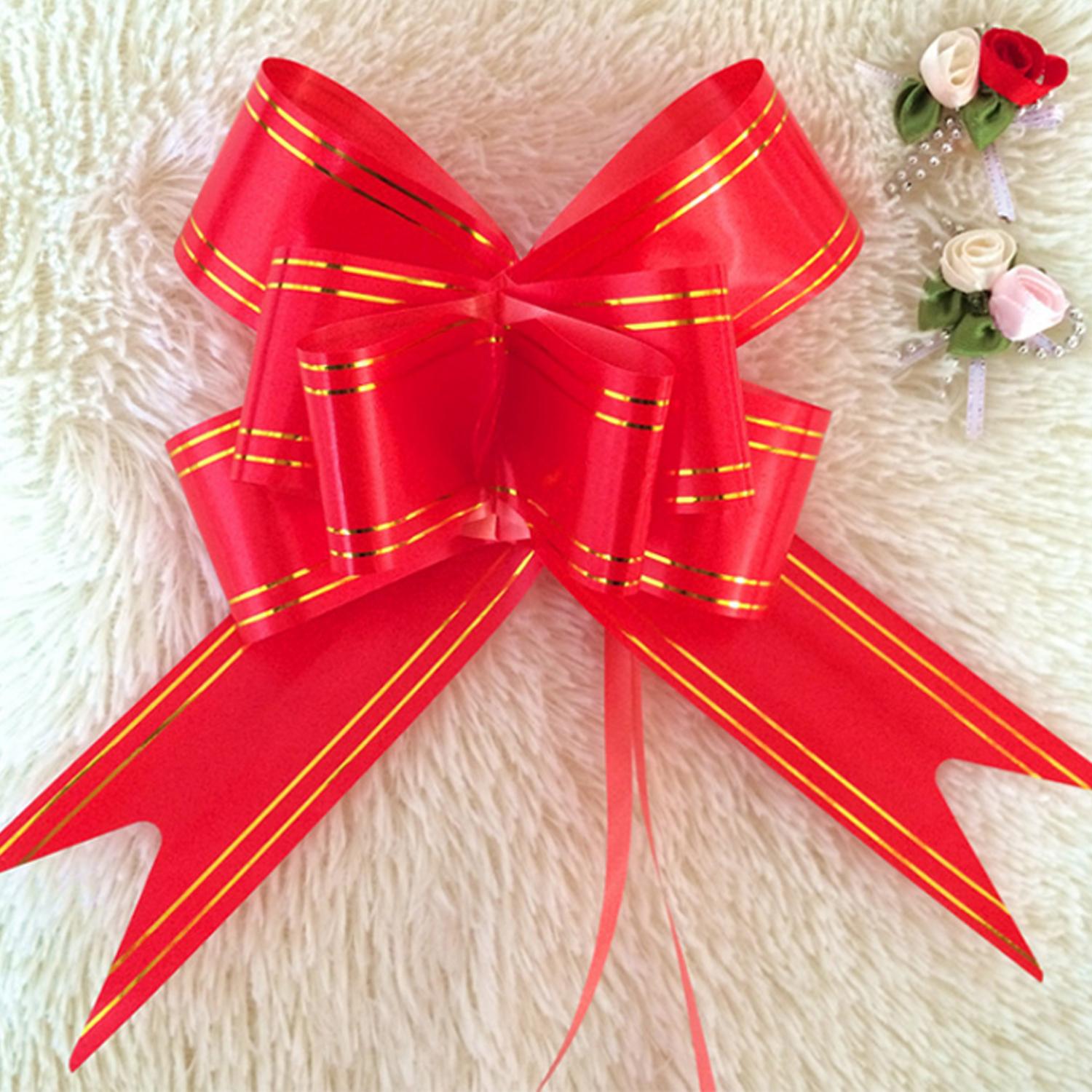 35CM PULL FLOWER RIBBON RED