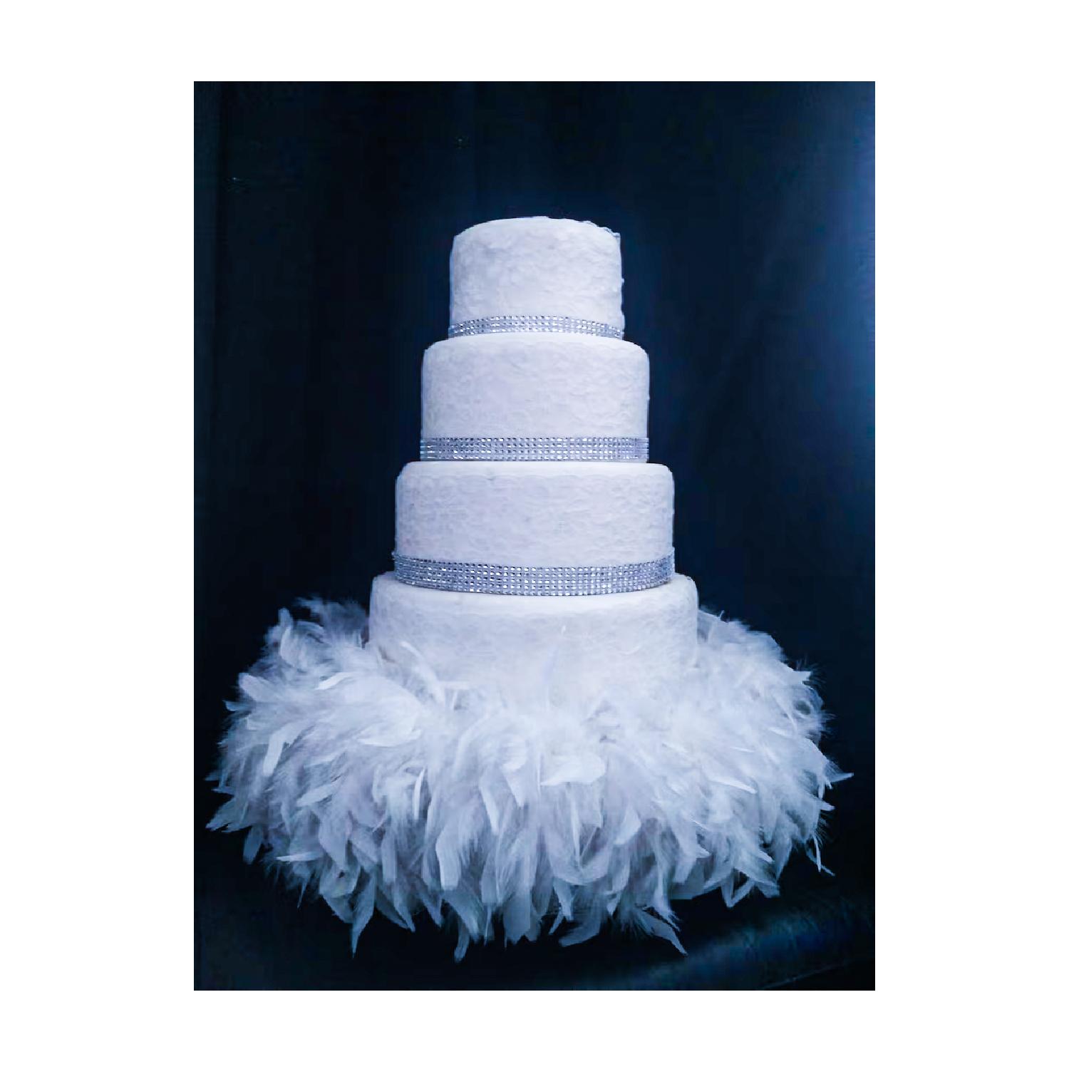 6" DIAMANTE AND FEATHER WEDDING CAKE SQUARE STAND