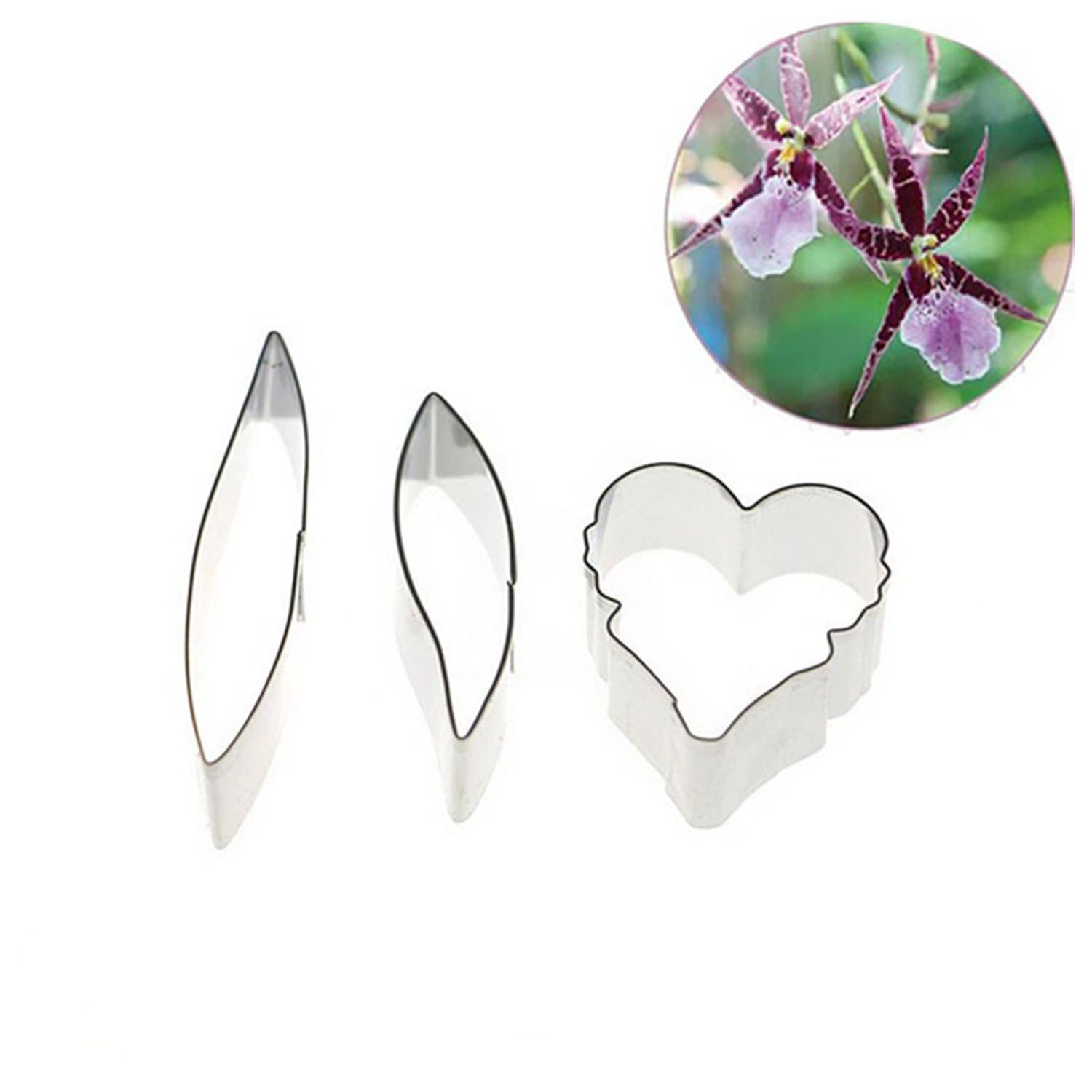 A385 3PCS STAINLESS STEEL ORCHID MILTASSIA FLOWER PETAL CUTTER