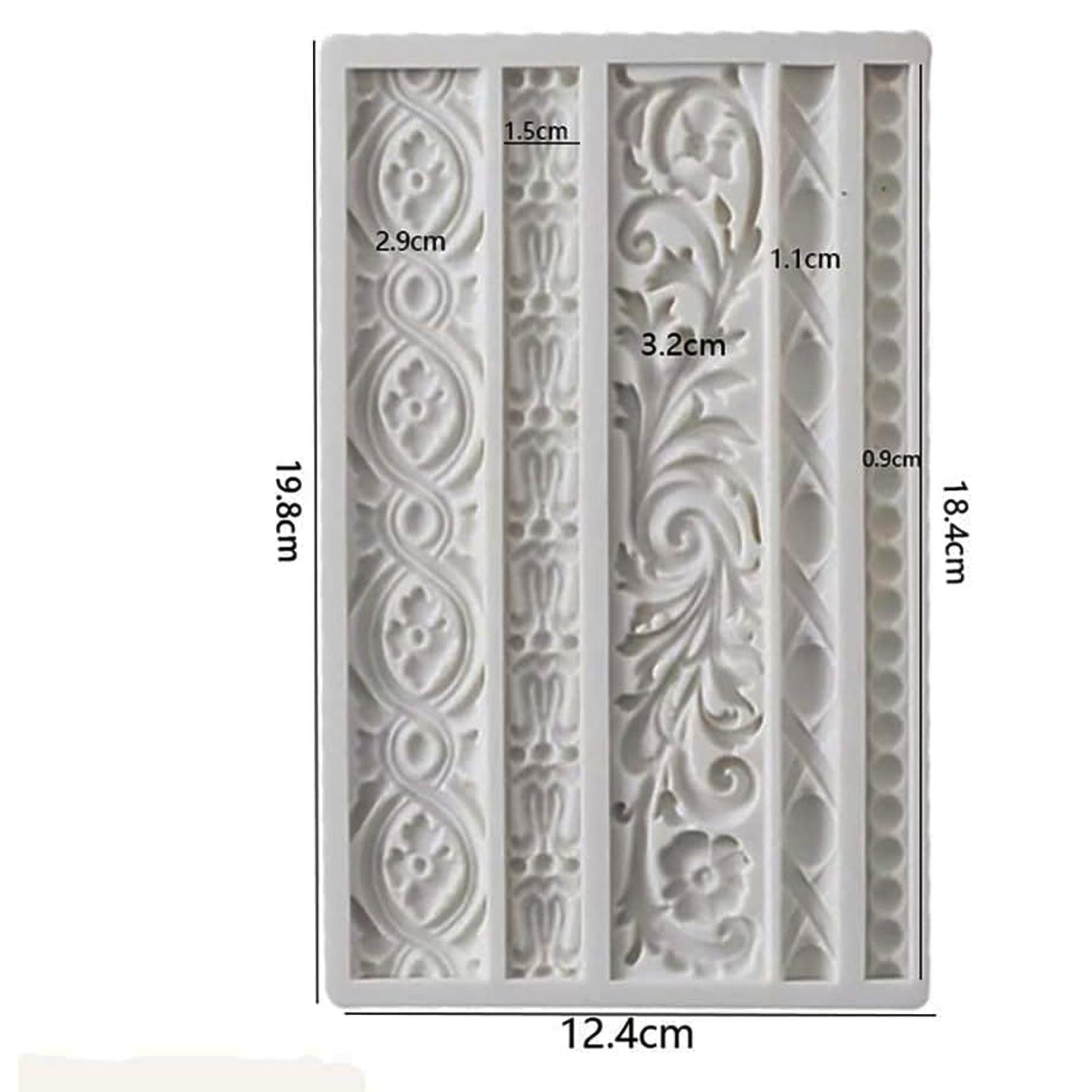 BAROQUE SCROLL RELIEF CAKE BORDER SILICONE MOLD