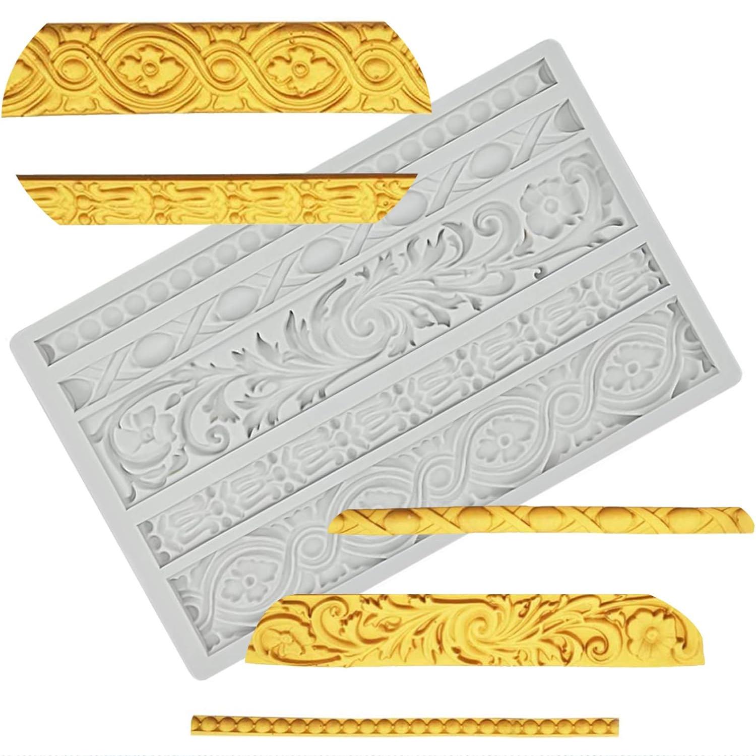 BAROQUE SCROLL RELIEF CAKE BORDER SILICONE MOLD