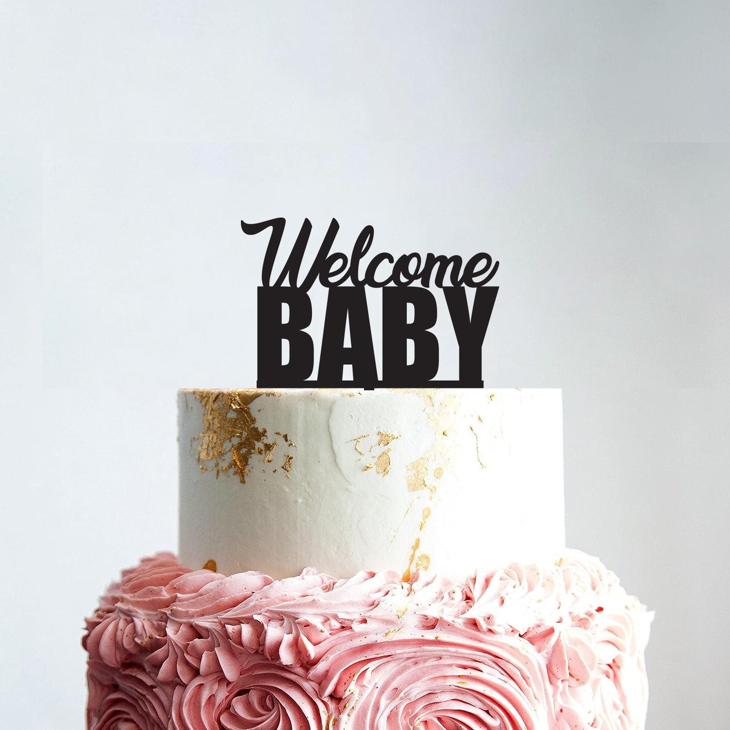 BLACK ACRYLIC BABY SHOWER TOPPER WELCOME BABY