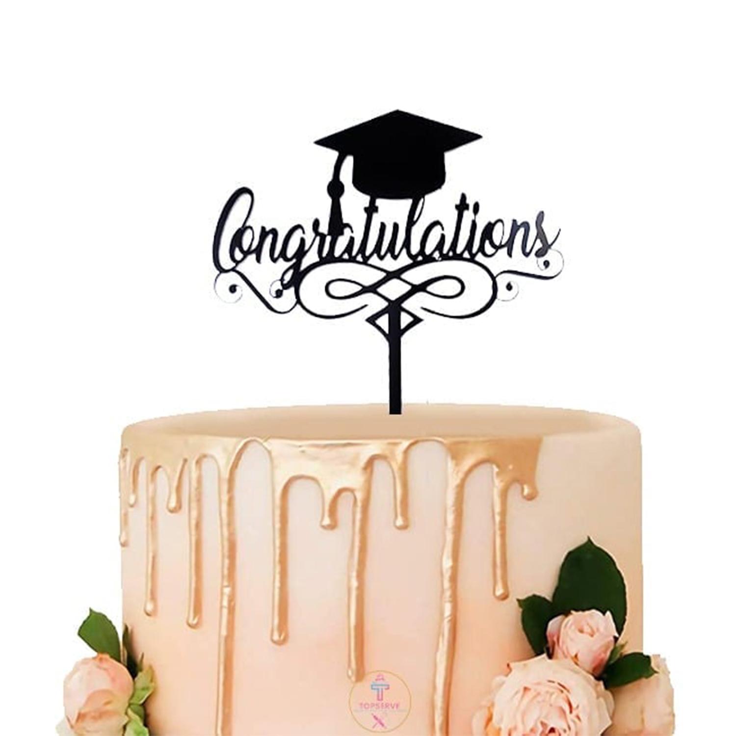 BLACK ACRYLIC GRADUATION TOPPER CONGRATULATIONS