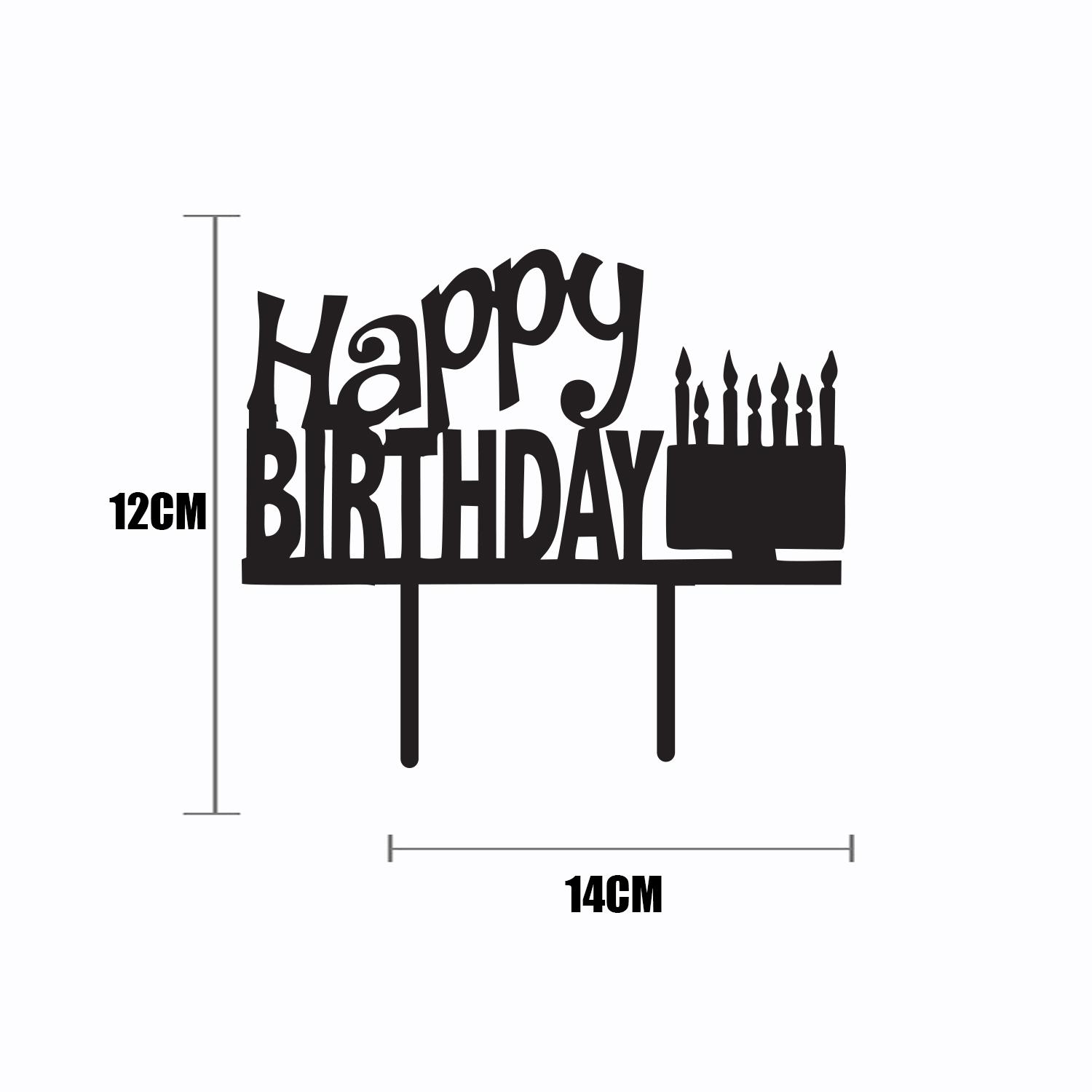 BLACK ACRYLIC HAPPY BIRTHDAY TOPPER CAKE WITH CANDLES