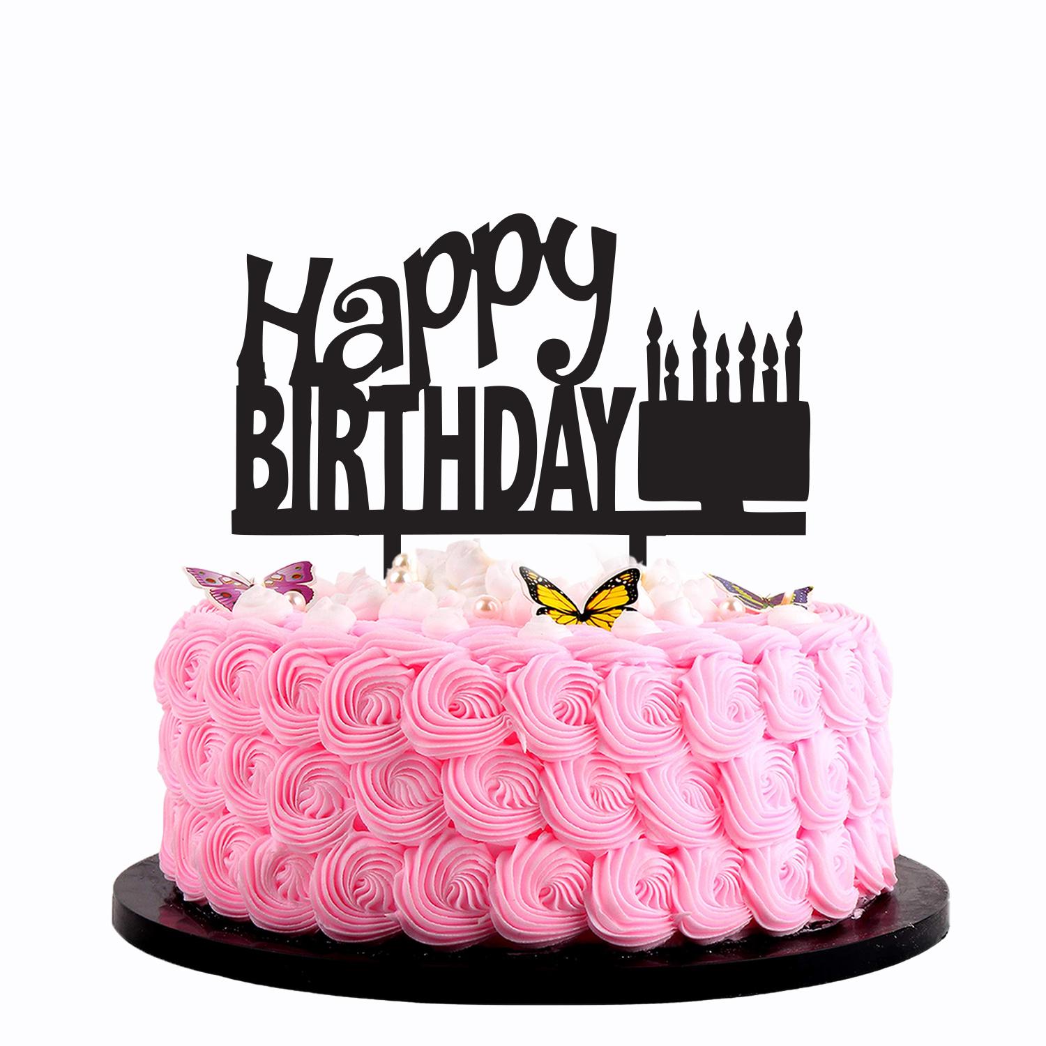 BLACK ACRYLIC HAPPY BIRTHDAY TOPPER CAKE WITH CANDLES