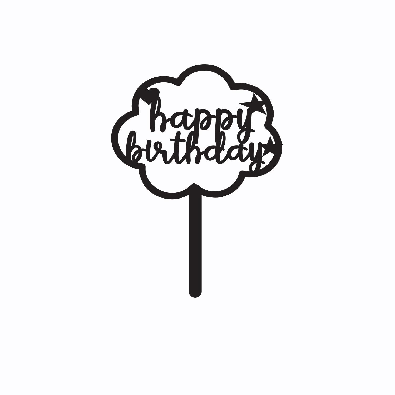 BLACK ACRYLIC HAPPY BIRTHDAY TOPPER CLOUD DETAIL