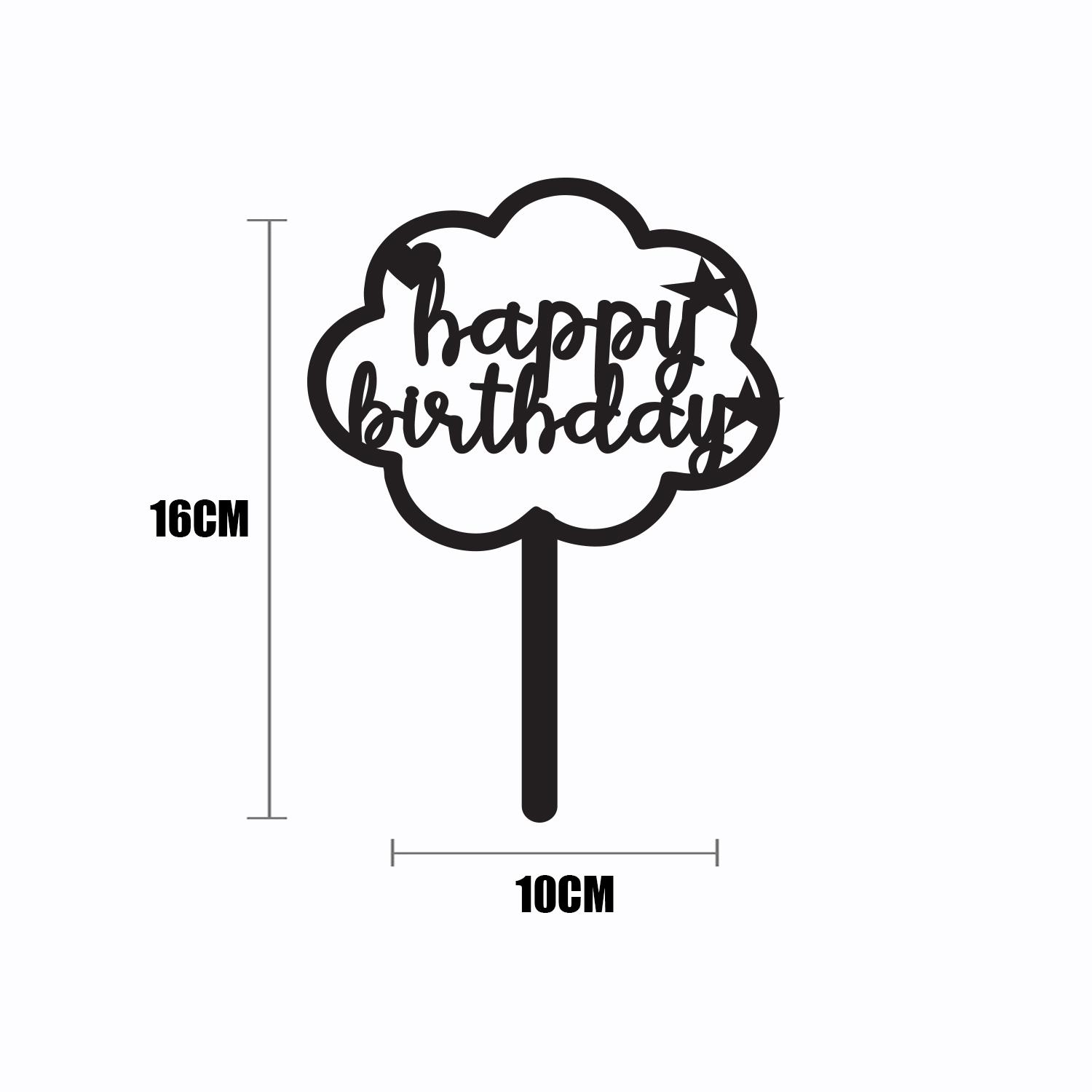 BLACK ACRYLIC HAPPY BIRTHDAY TOPPER CLOUD DETAIL