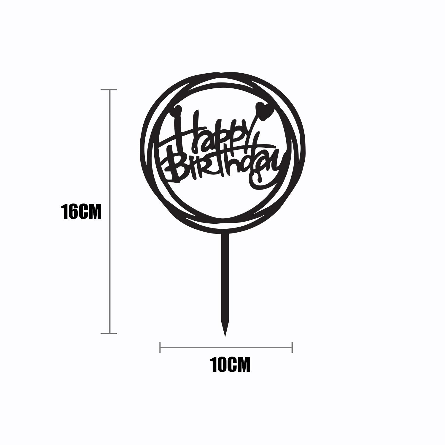 BLACK ACRYLIC HAPPY BIRTHDAY TOPPER DOUBLE ROUND