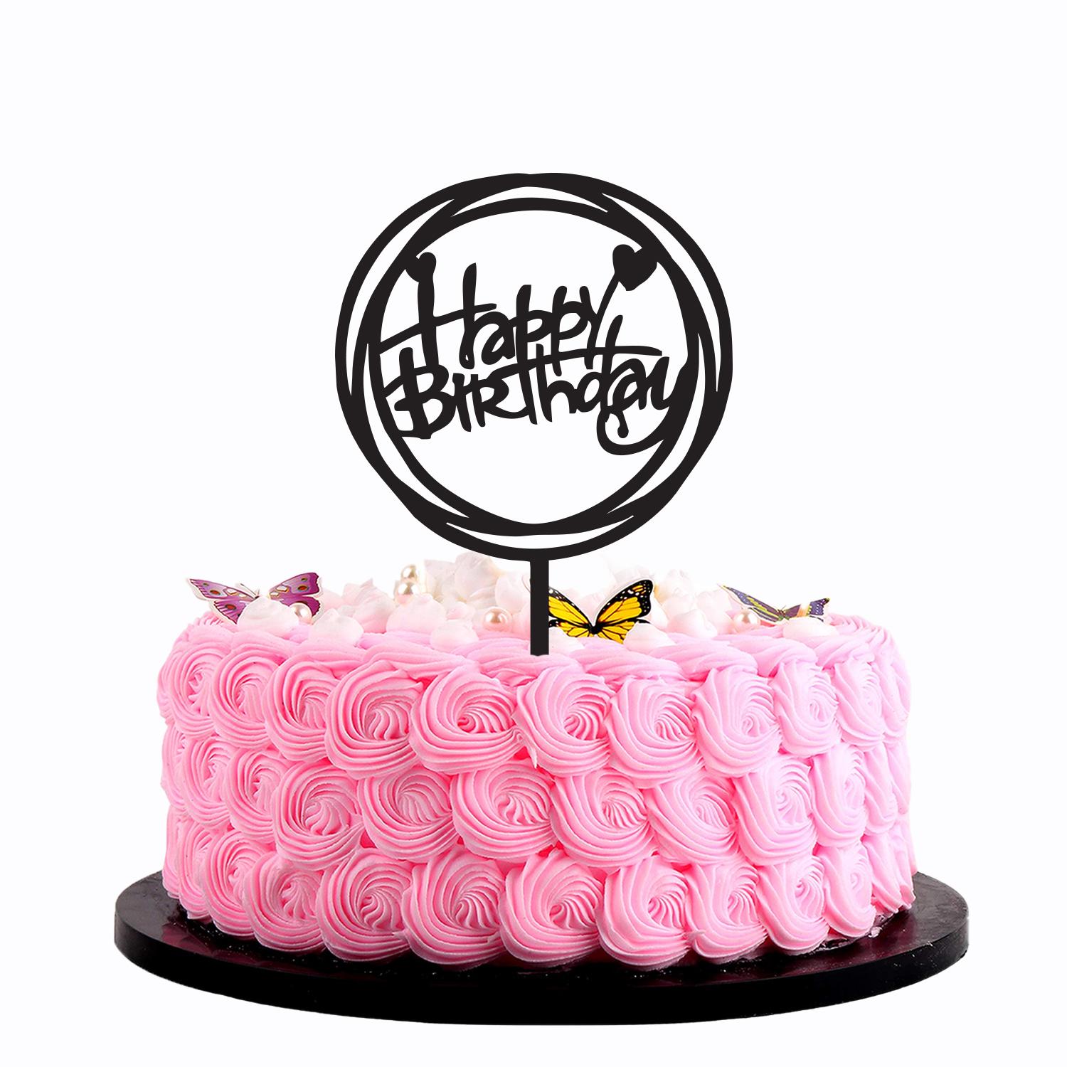 BLACK ACRYLIC HAPPY BIRTHDAY TOPPER DOUBLE ROUND