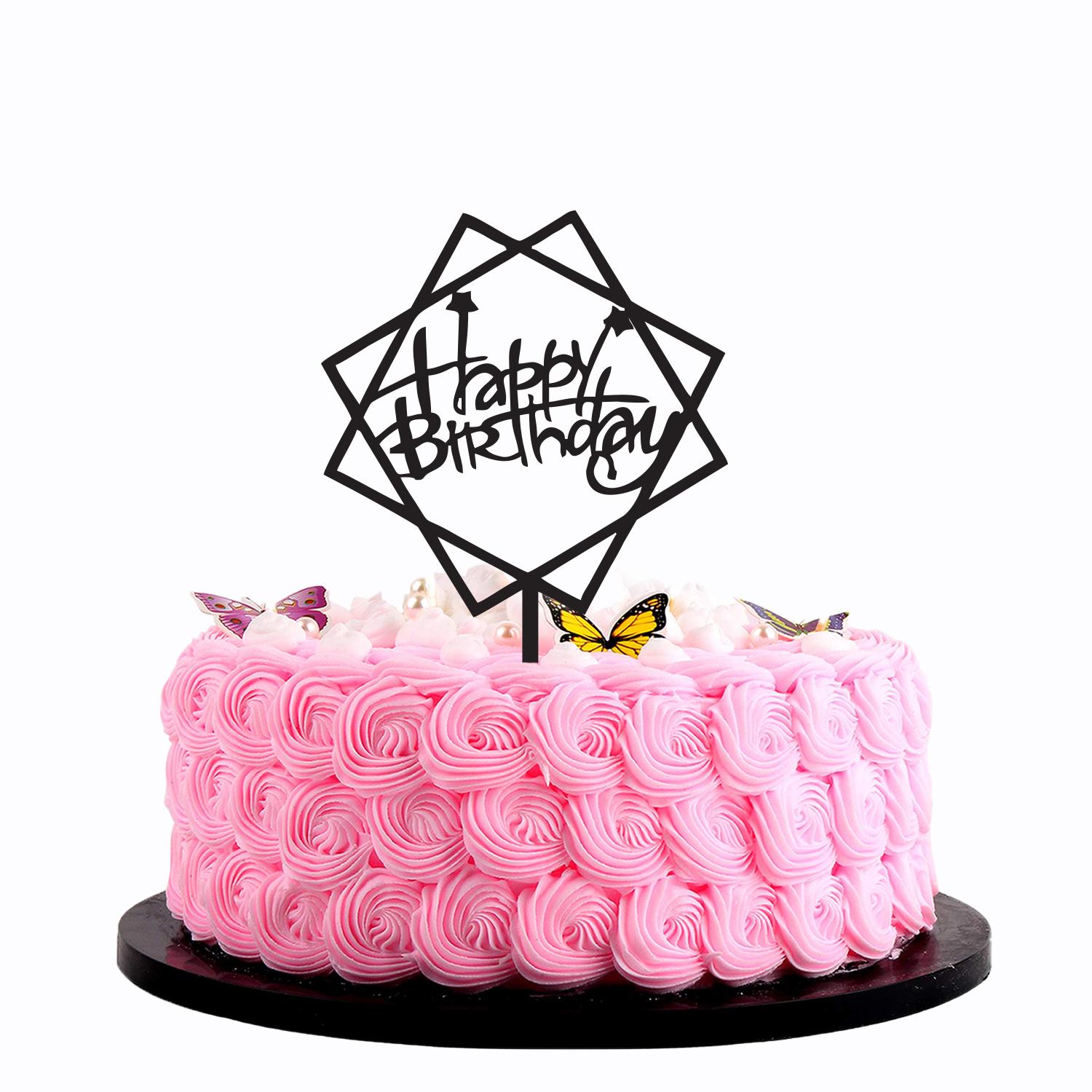 BLACK ACRYLIC HAPPY BIRTHDAY TOPPER DOUBLE SQUARE