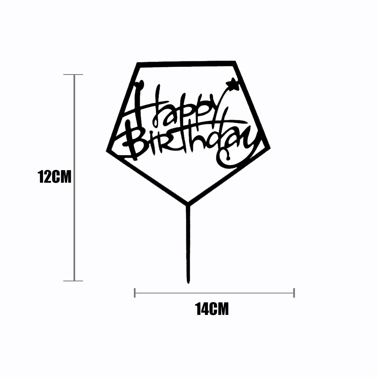 BLACK ACRYLIC HAPPY BIRTHDAY TOPPER PENTAGON