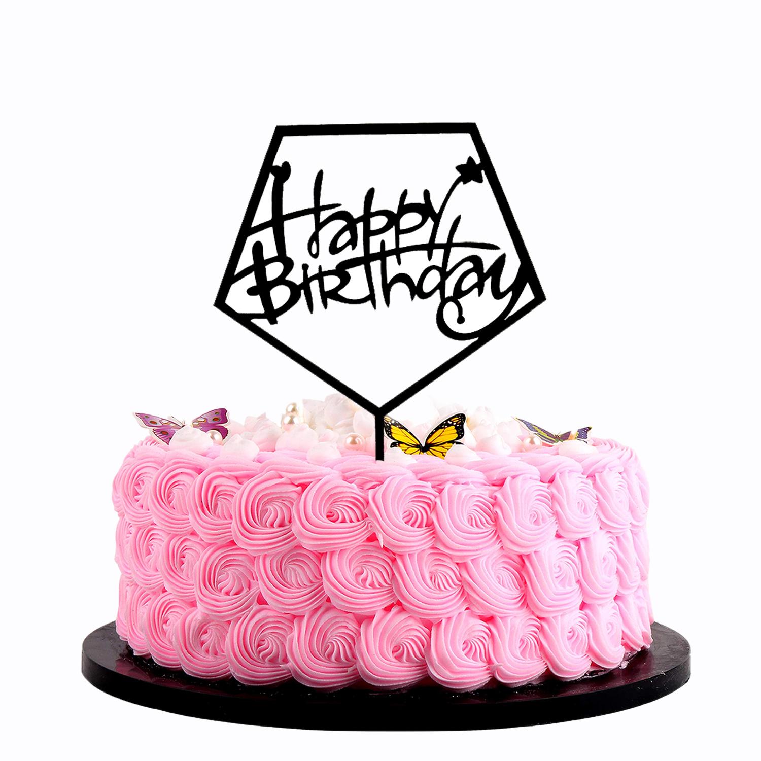 BLACK ACRYLIC HAPPY BIRTHDAY TOPPER PENTAGON