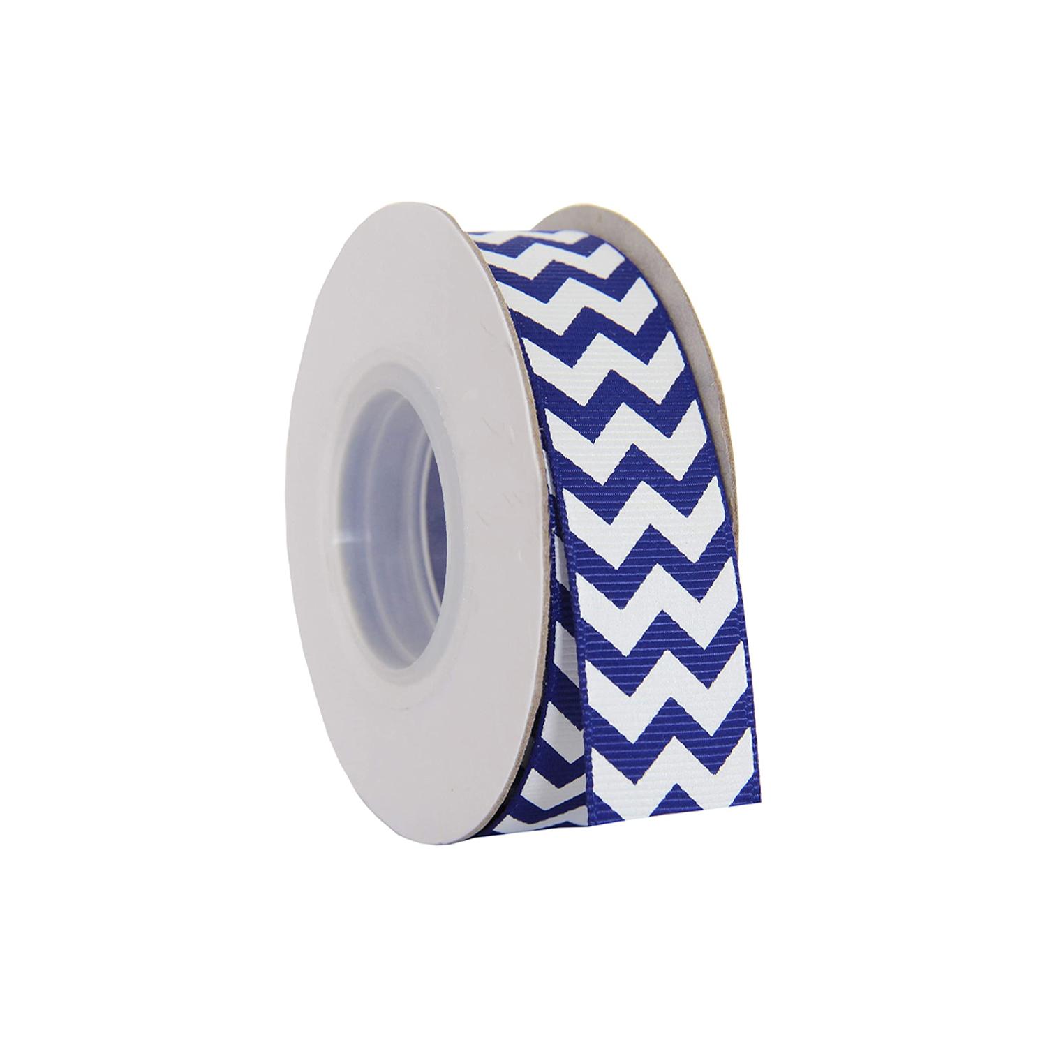 BLUE AND WHITE CHEVR0N GROSGRAIN RIBBON ROLL