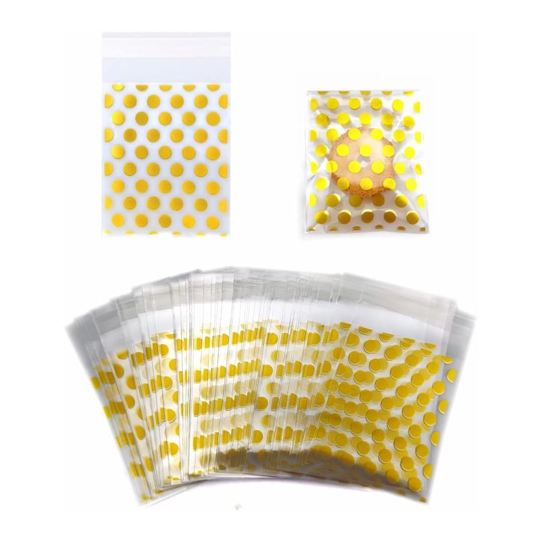 CELLOPHANE PAPER POLKA GOLD 100PCS