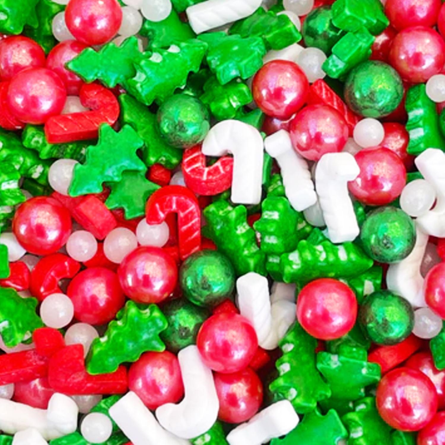 CHRISTMAS GREEN HOLLY LEAF PEARL MIX SPRINKLES 45GMS