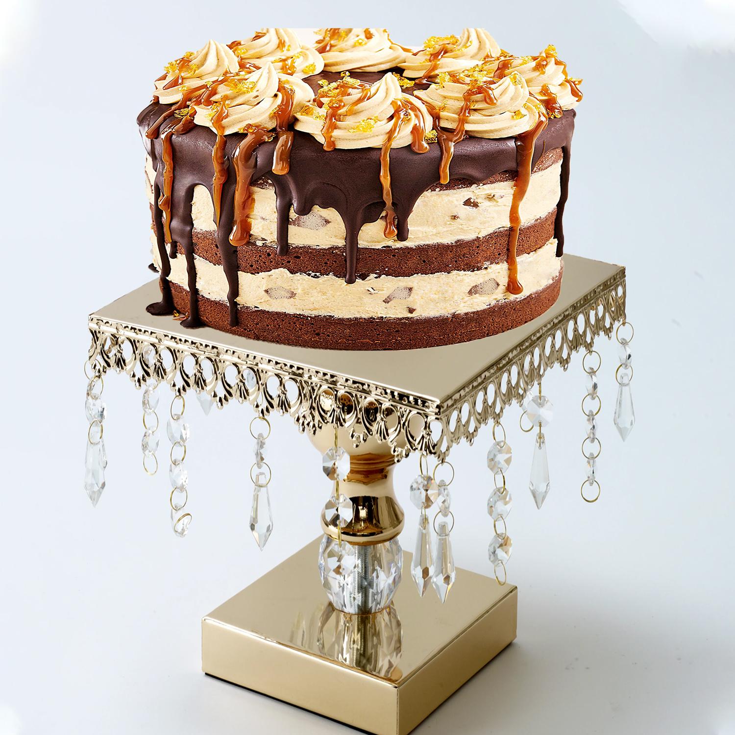 GOLD CRYSTAL SQUARE CAKE STAND 1PC 25*25*15cm