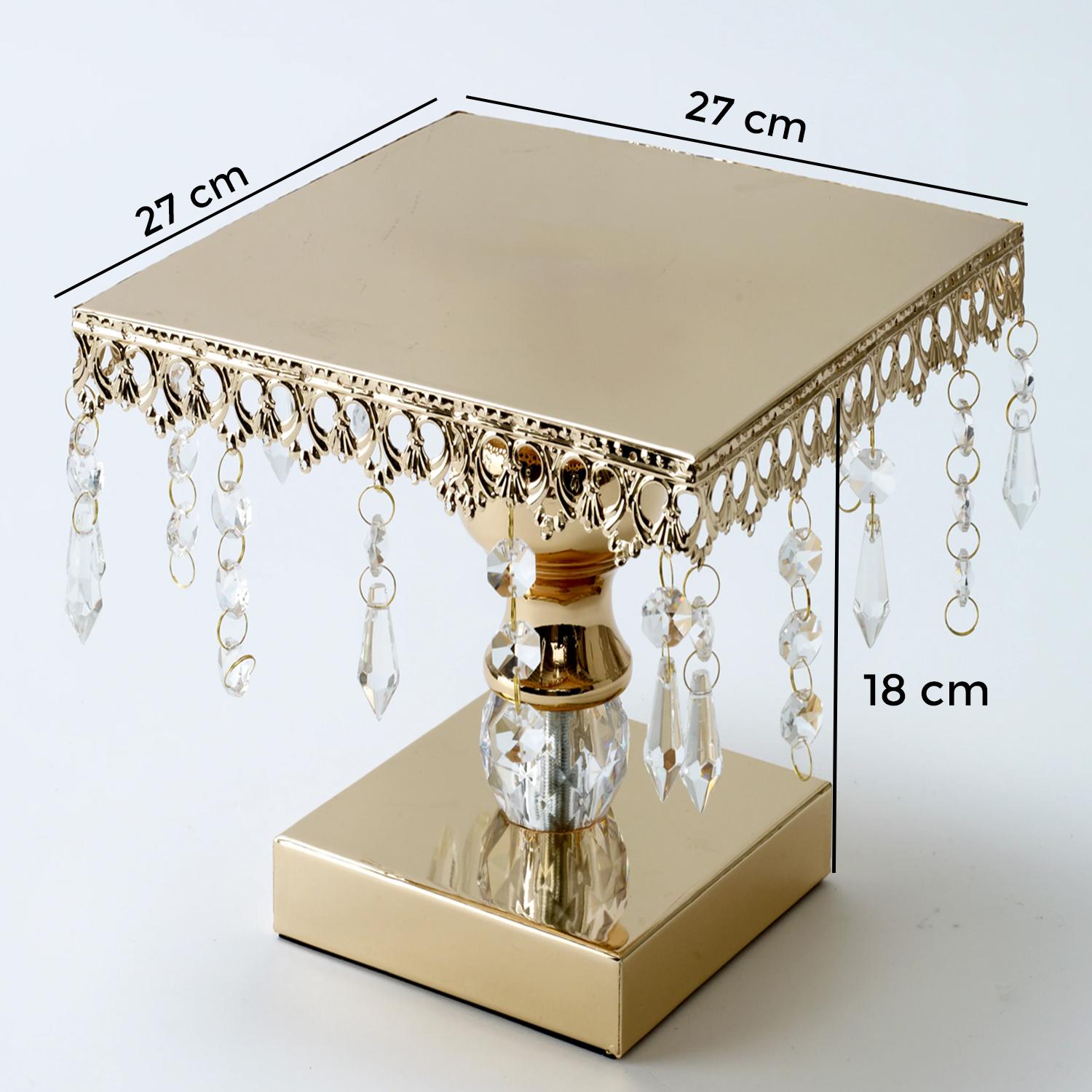 GOLD CRYSTAL SQUARE CAKE STAND 1PC 27*27*18cm