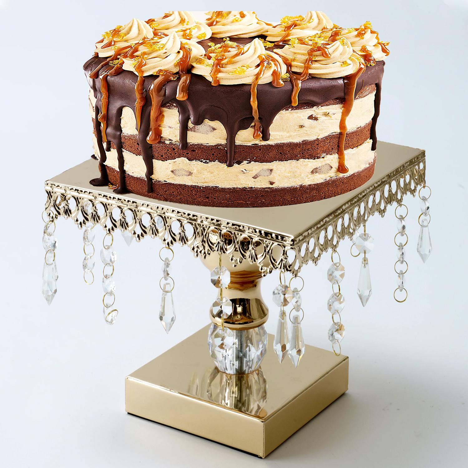 GOLD CRYSTAL SQUARE CAKE STAND 1PC 27*27*18cm