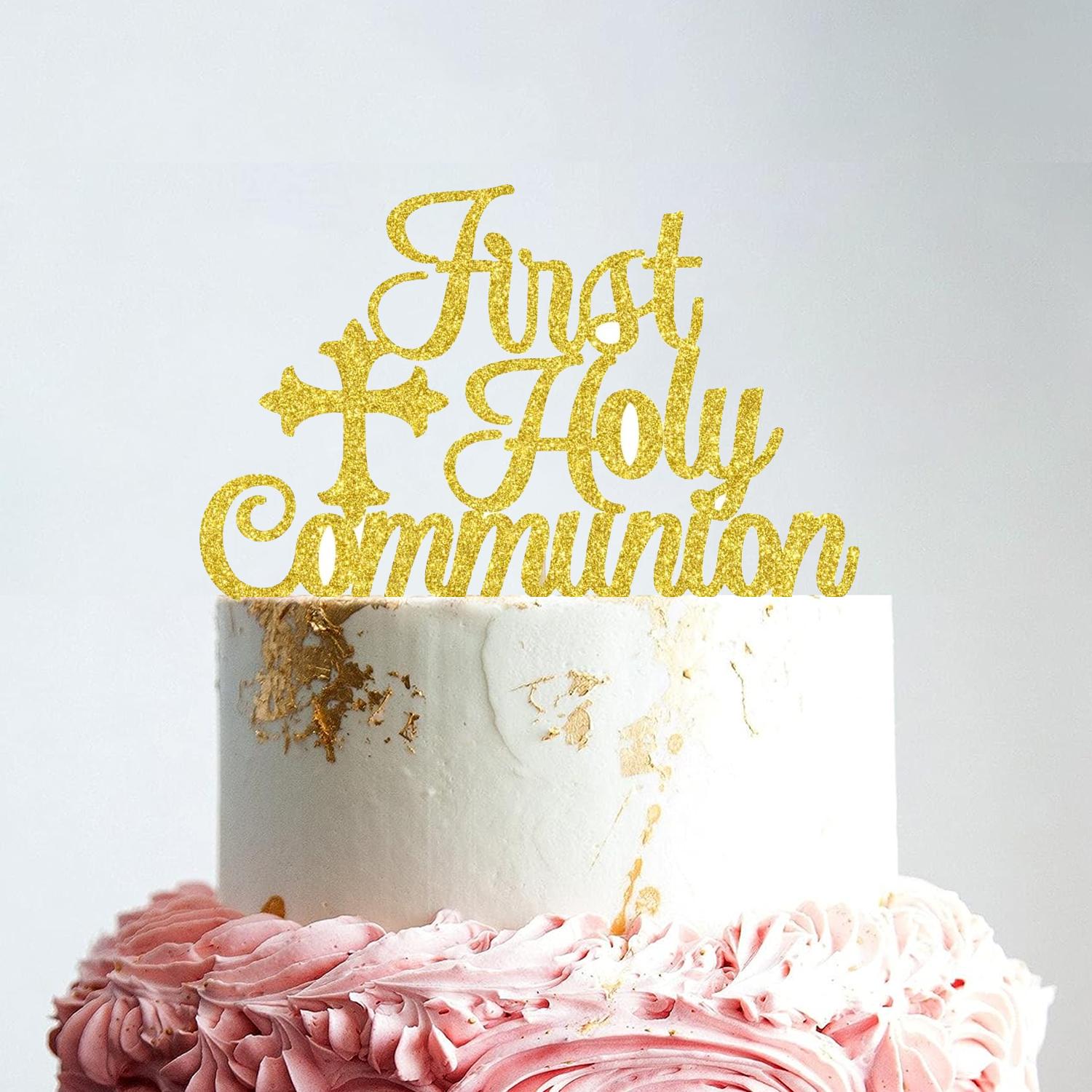 GOLD GLITTER ACRYLIC FIRST COMMUNION TOPPER