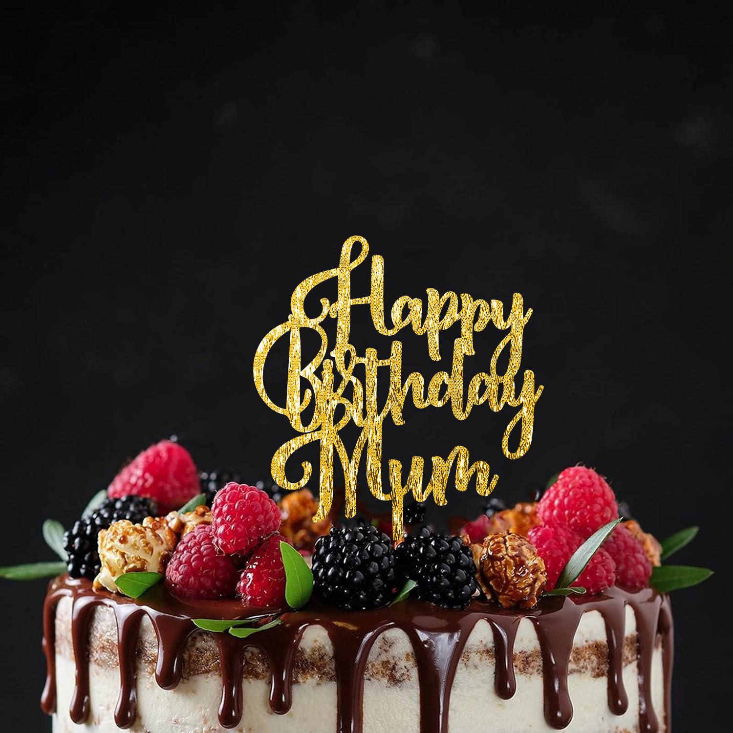 GOLD GLITTER ACRYLIC HAPPY BIRTHDAY MUM TOPPER