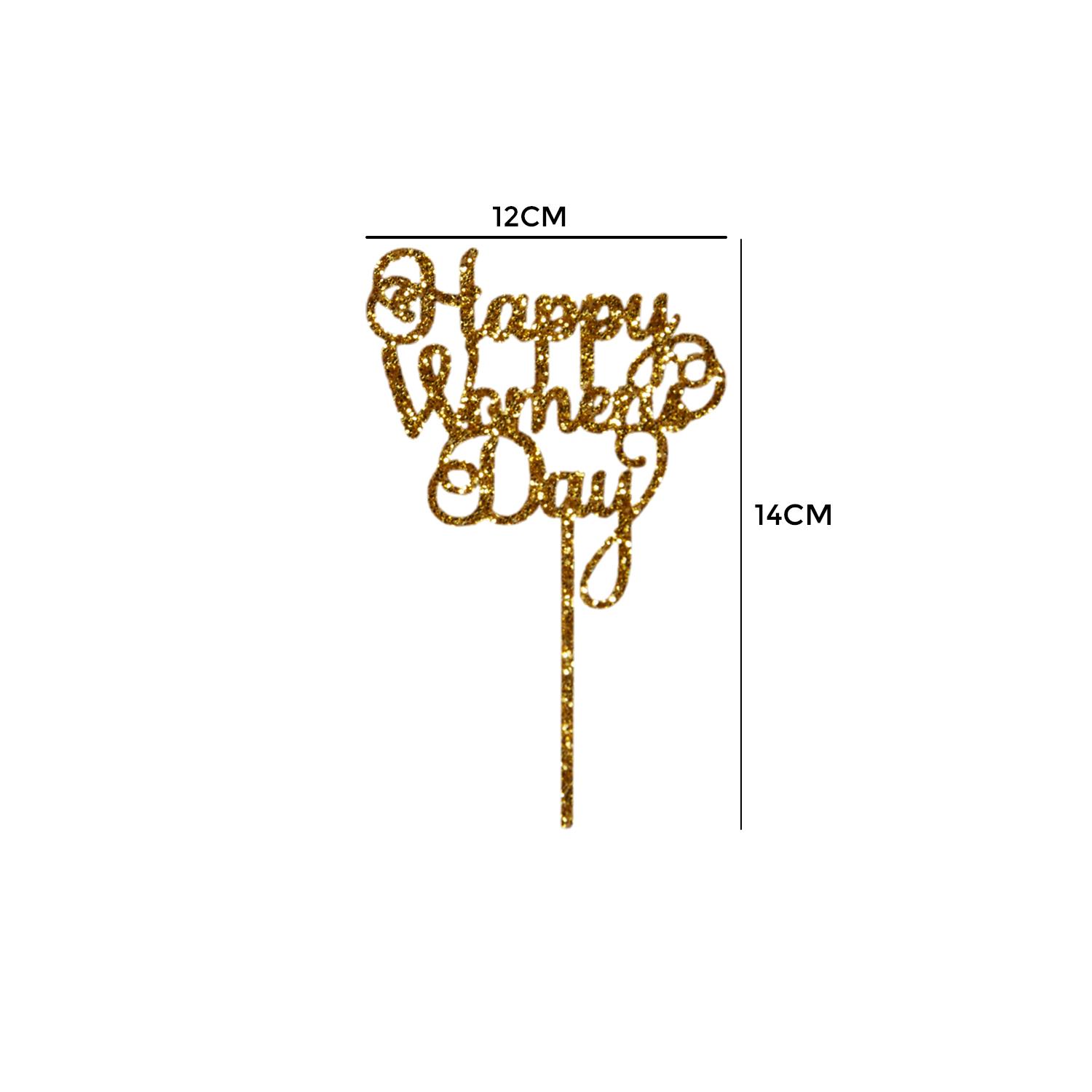 GOLD GLITTER ACRYLIC WOMENS DAY TOPPER