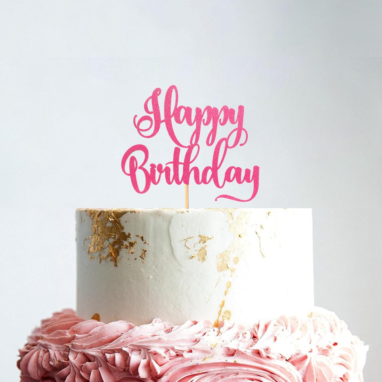 HAPPY BIRTHDAY GLITTER PINK PAPER TOPPER