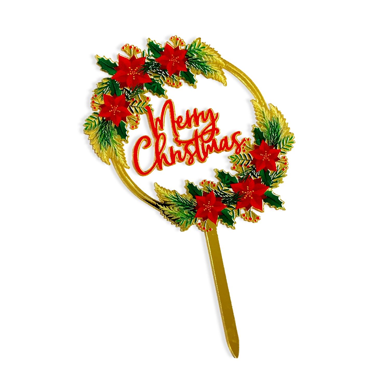 MERRY CHRISTMAS FLOWERED MIRROR GOLD TOPPER