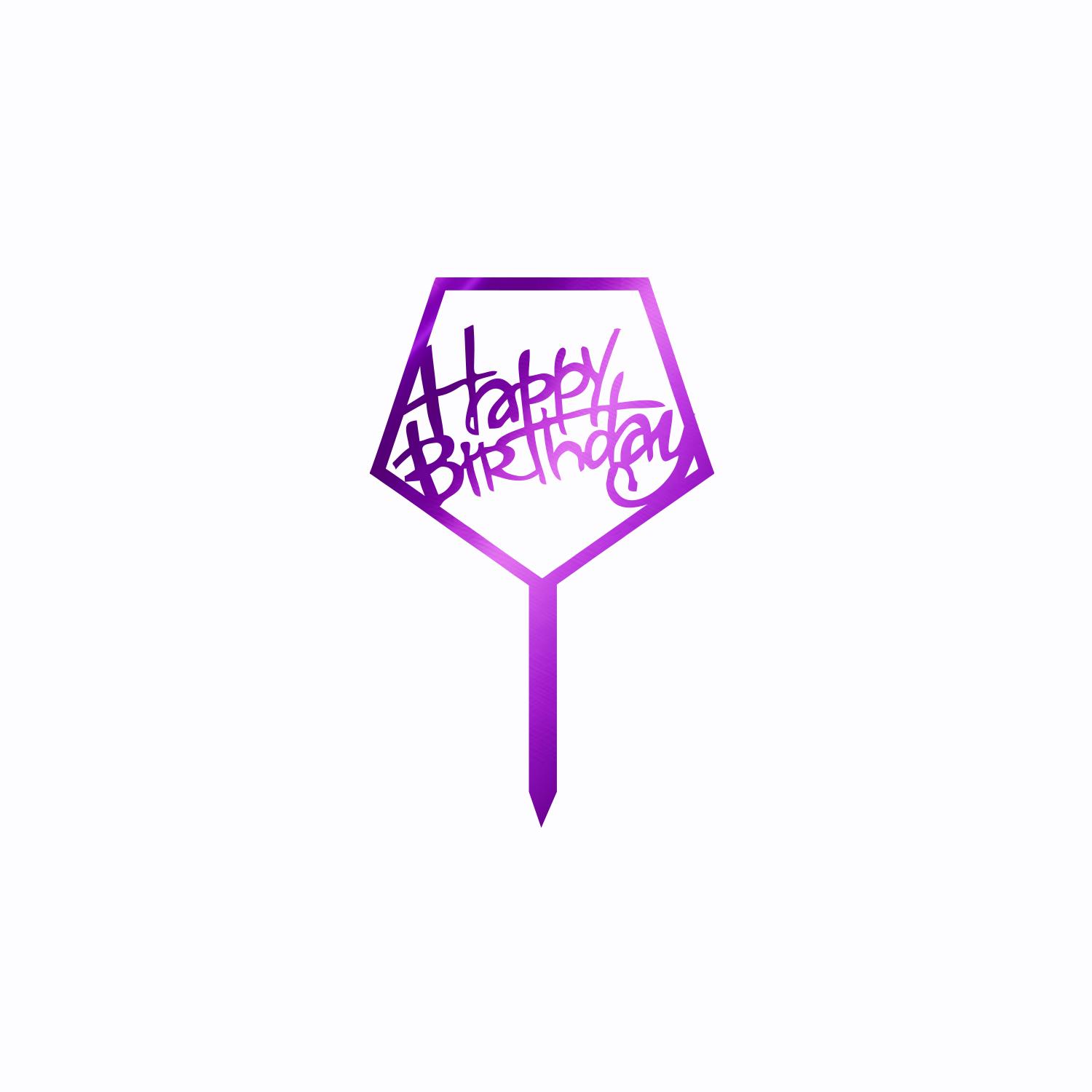 MIRROR PURPLE ACRYLIC HAPPY BIRTHDAY TOPPER PENTAGON