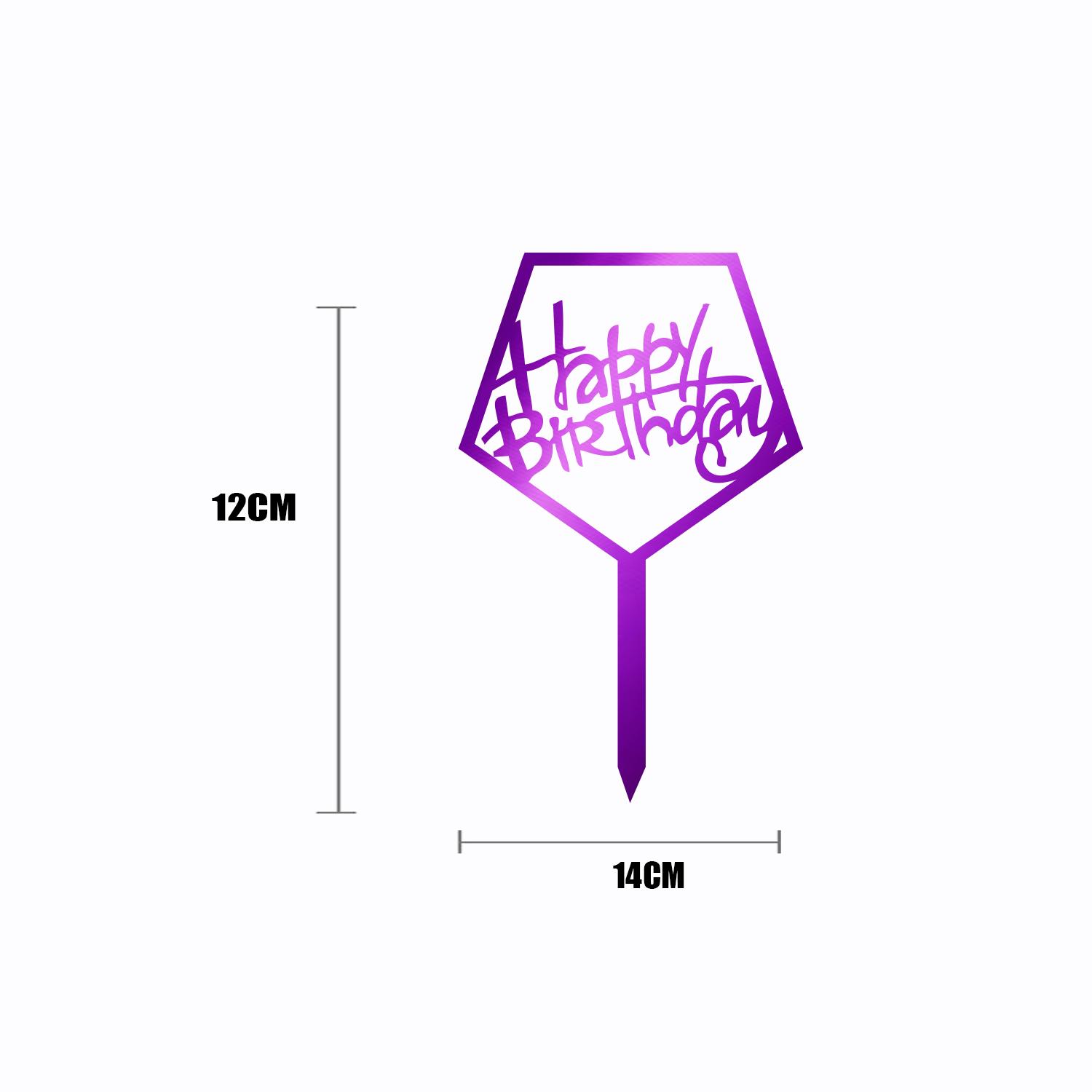 MIRROR PURPLE ACRYLIC HAPPY BIRTHDAY TOPPER PENTAGON