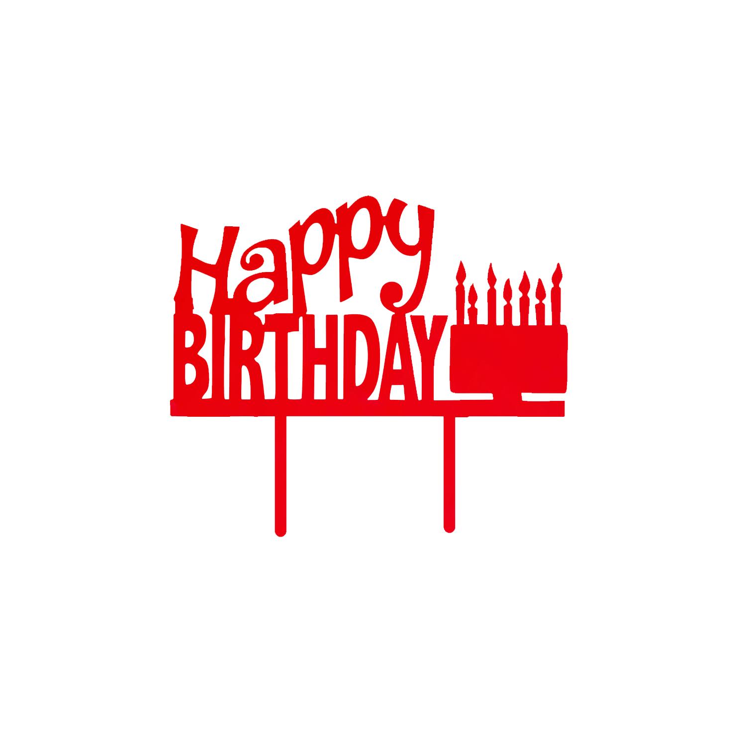 MIRROR RED ACRYLIC HAPPY BIRTHDAY TOPPER CAKE AND CANDLES