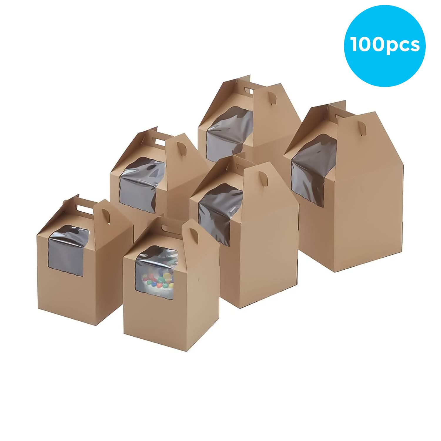 PACK OF 100 - TALL BROWN CAKE BOXES WITH WINDOW 10 X 10 X 12 INCHES