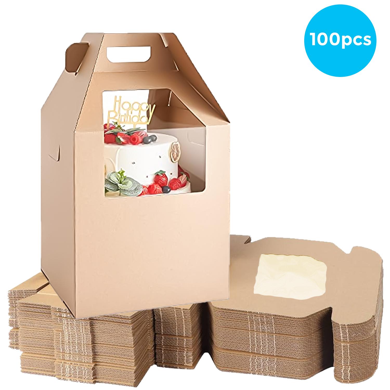 PACK OF 100 - TALL BROWN CAKE BOXES WITH WINDOW 12 X 12 X 14 INCHES