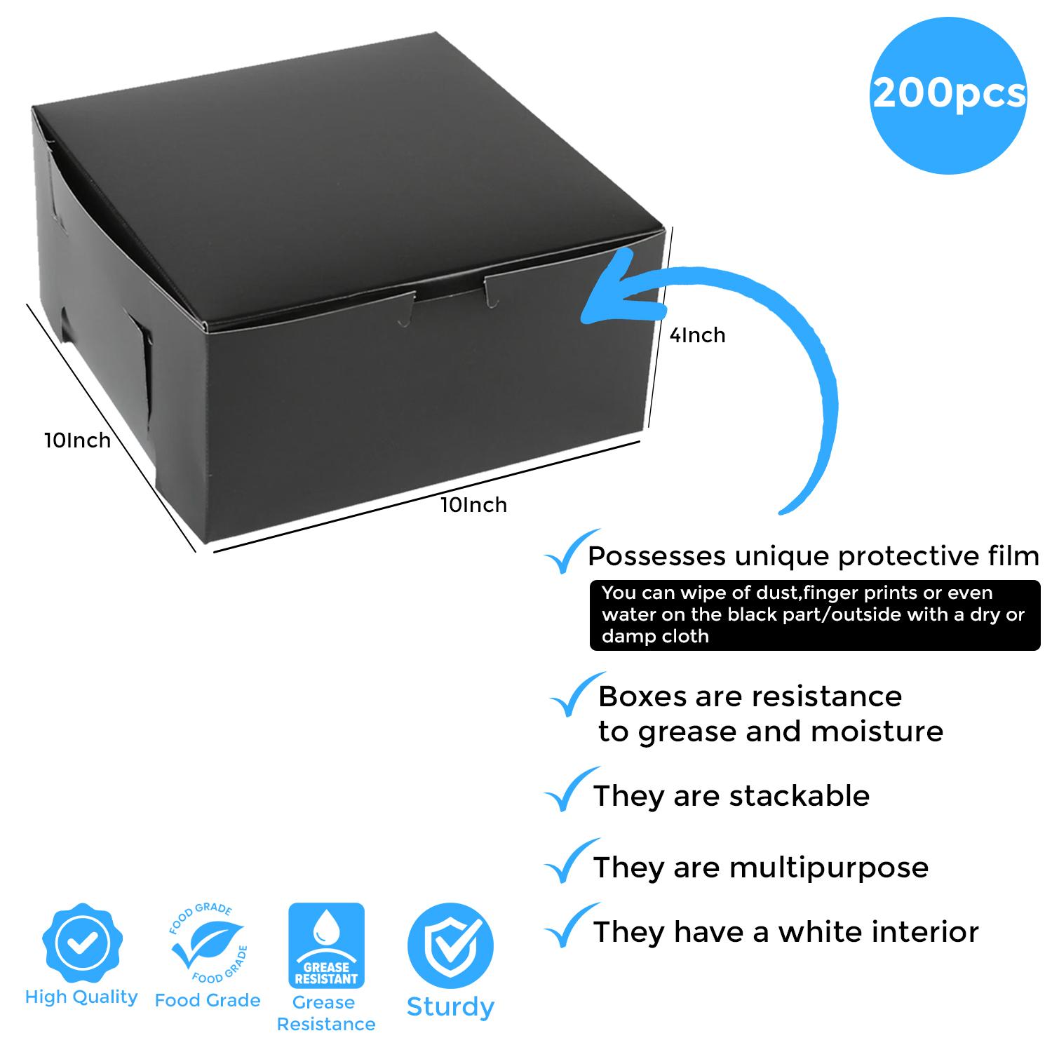 PACK OF 200 - BLACK 10 X 10 X 4 CAKE BOXES