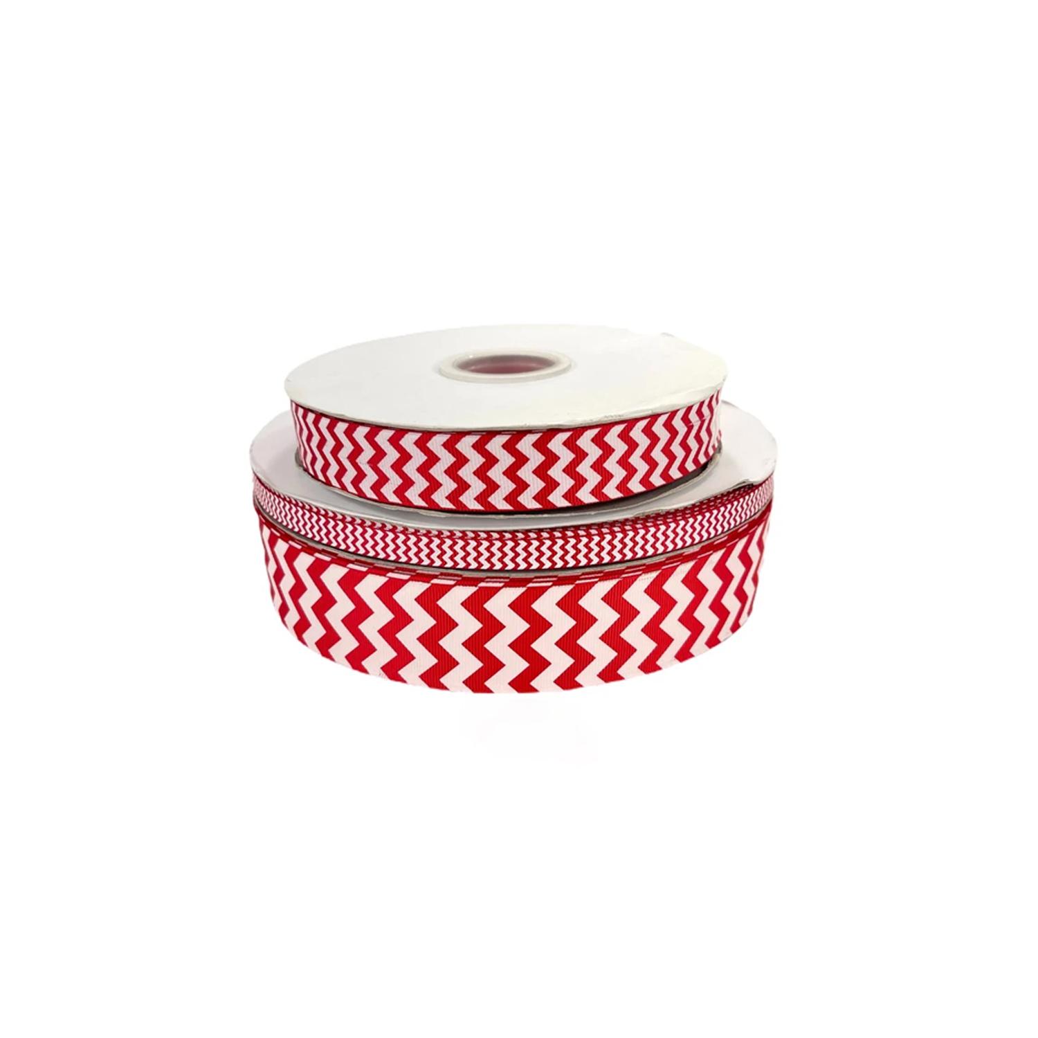 RED AND WHITE CHEVRON GROSGRAIN RIBBON ROLL