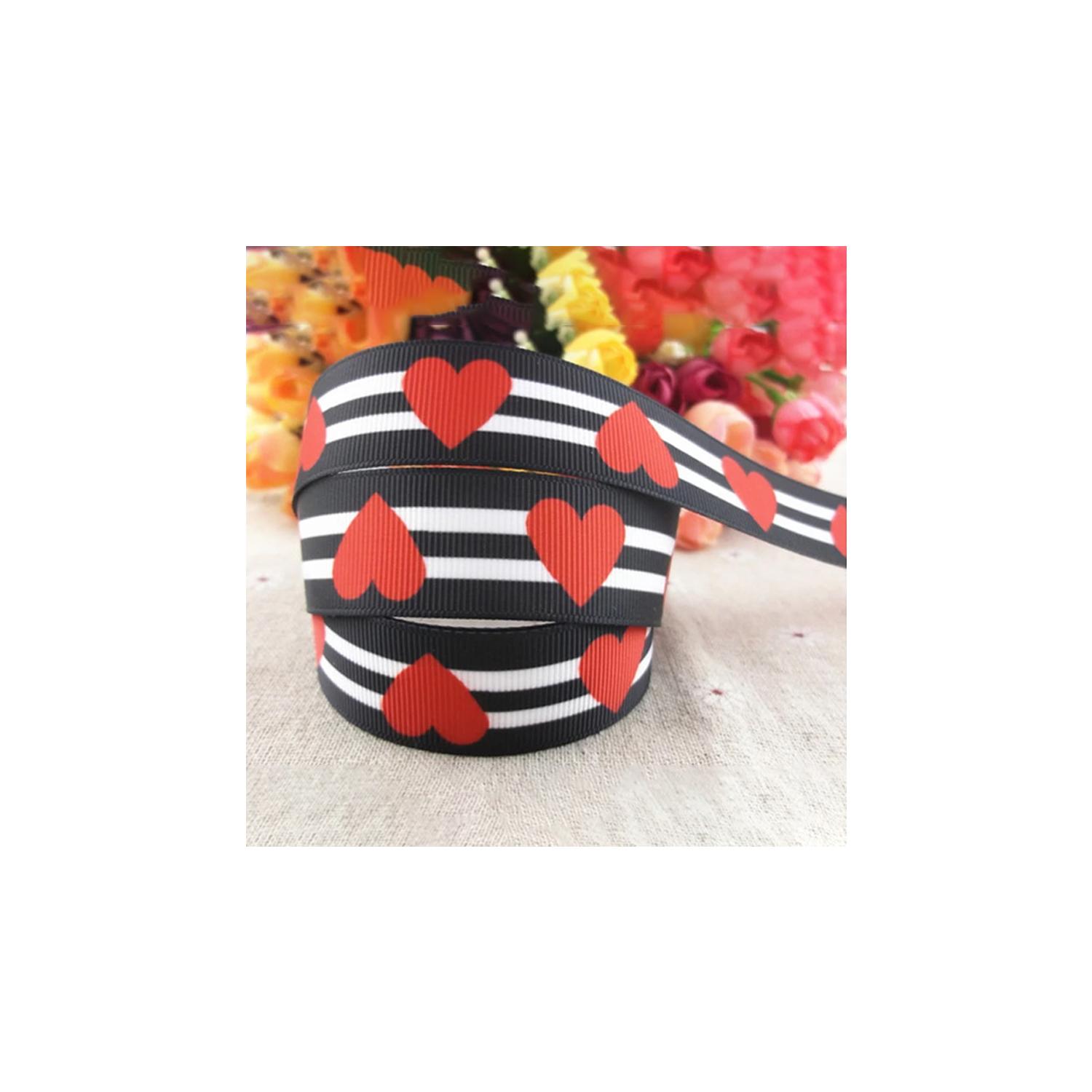 RED HEARTS STRIPED GROSGRAIN RIBBON