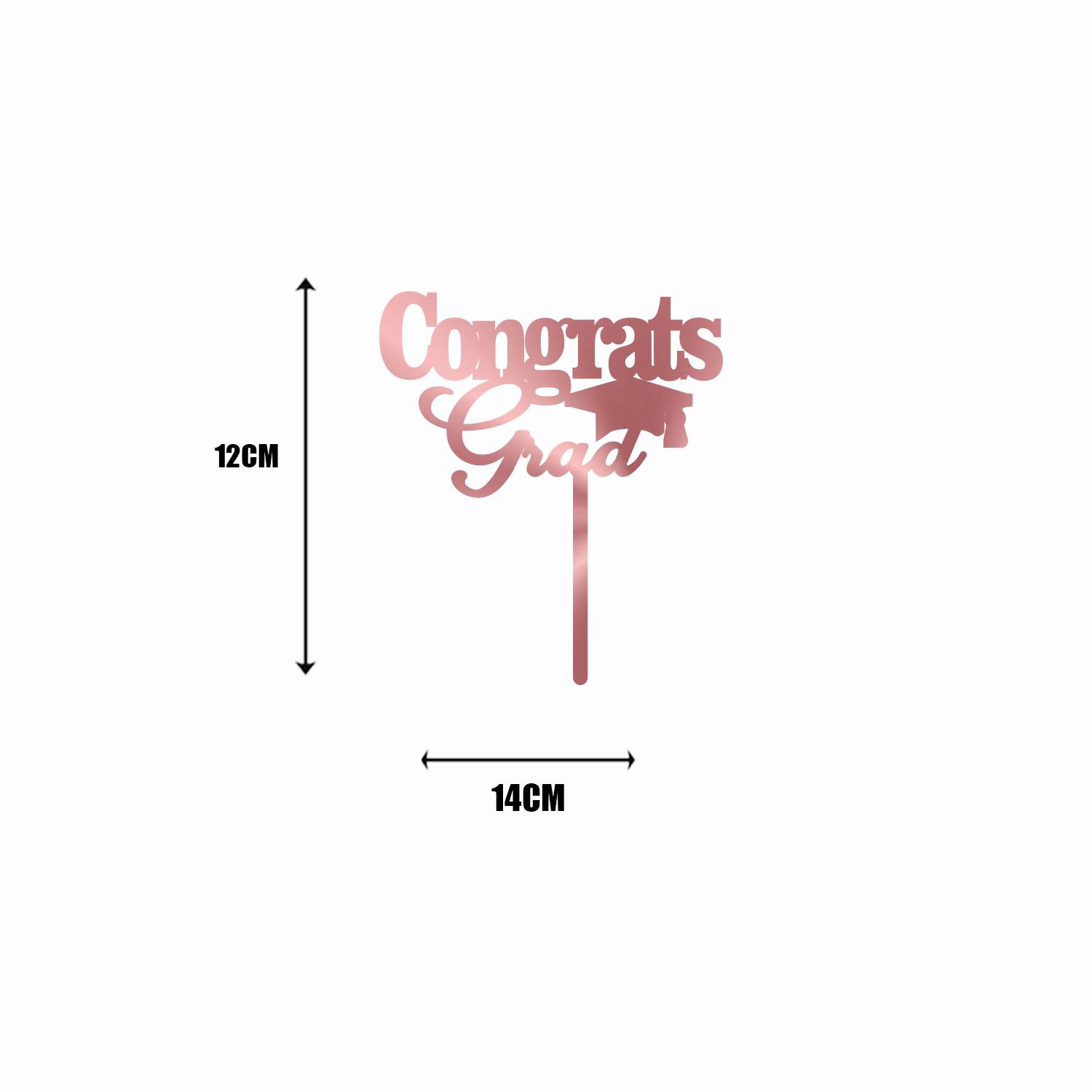 ROSE GOLD ACRYLIC GRADUATION TOPPER CONGRATS GRAD