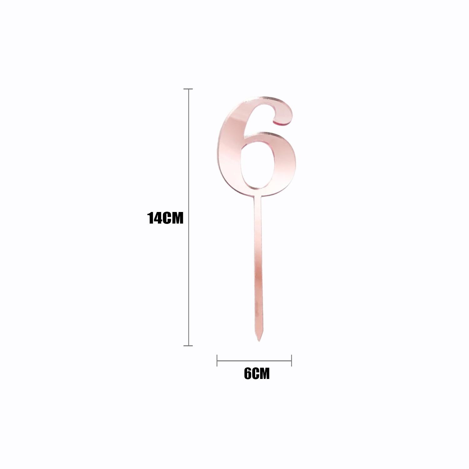 ROSE GOLD ACRYLIC NUMBER TOPPER NO 6