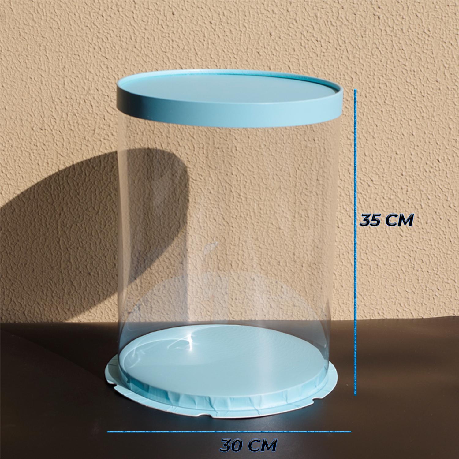 ROUND PVC CAKE BOX BLUE LID 30*30*35CM